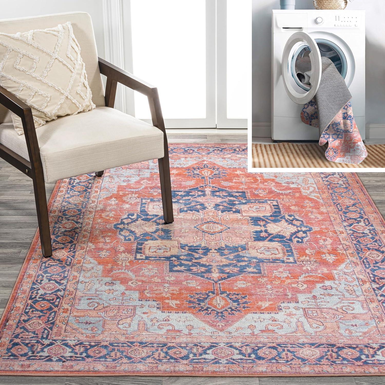 5' x 8' Maris Ornate Medallion Machine Washable Indoor/Outdoor Area Rug, Orange/Cream - JONATHAN Y