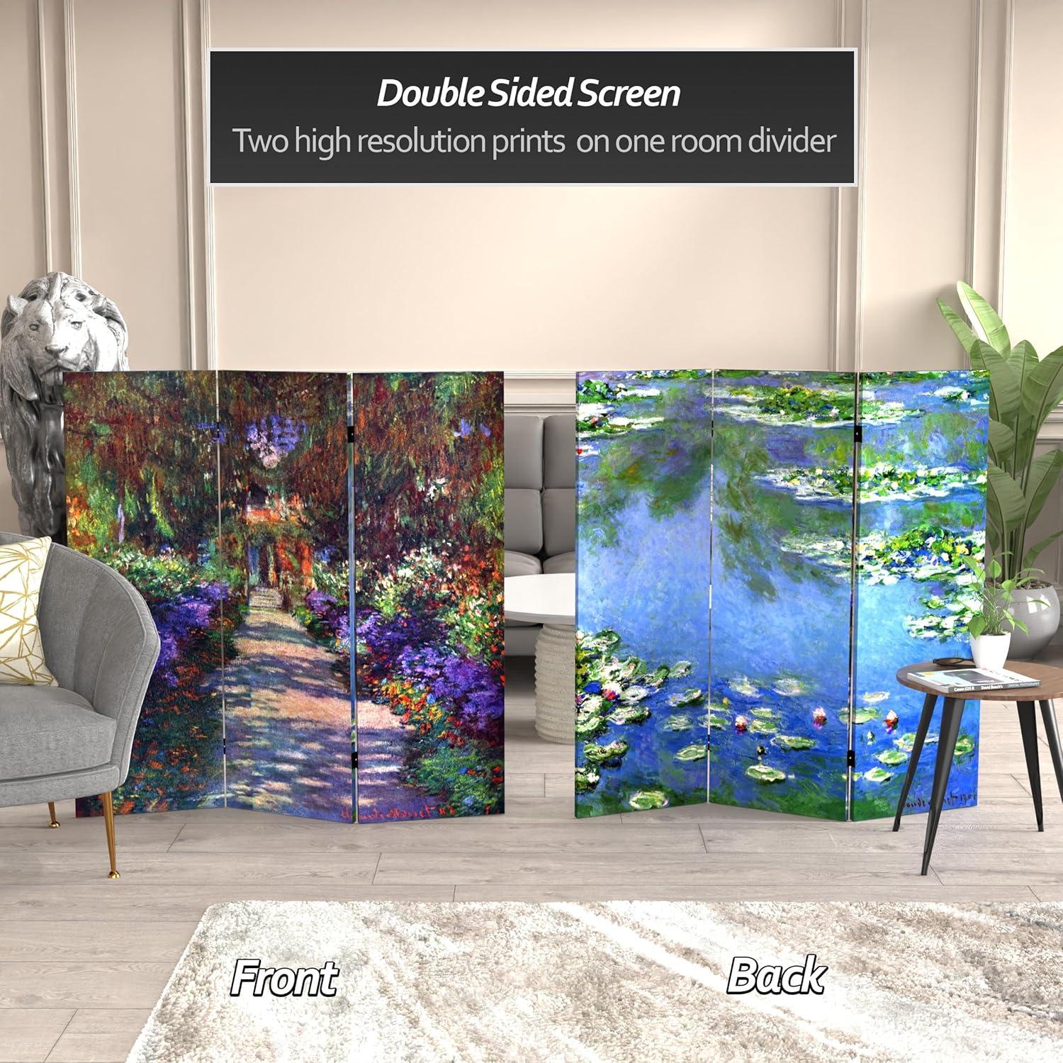 Claude Monet Water Lilies and Garden Canvas Folding Screen