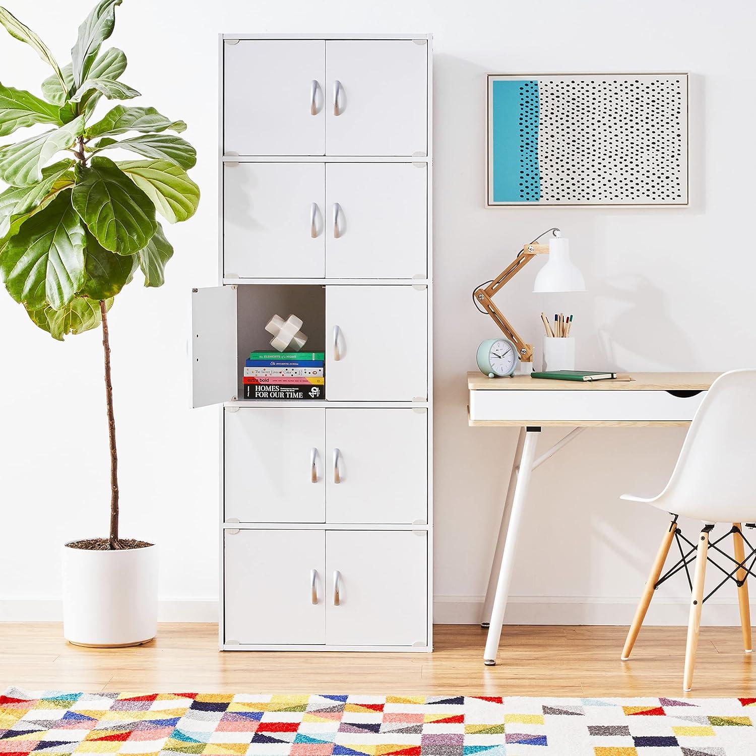 70.1" White Lockable Office Storage Cabinet with Shelves