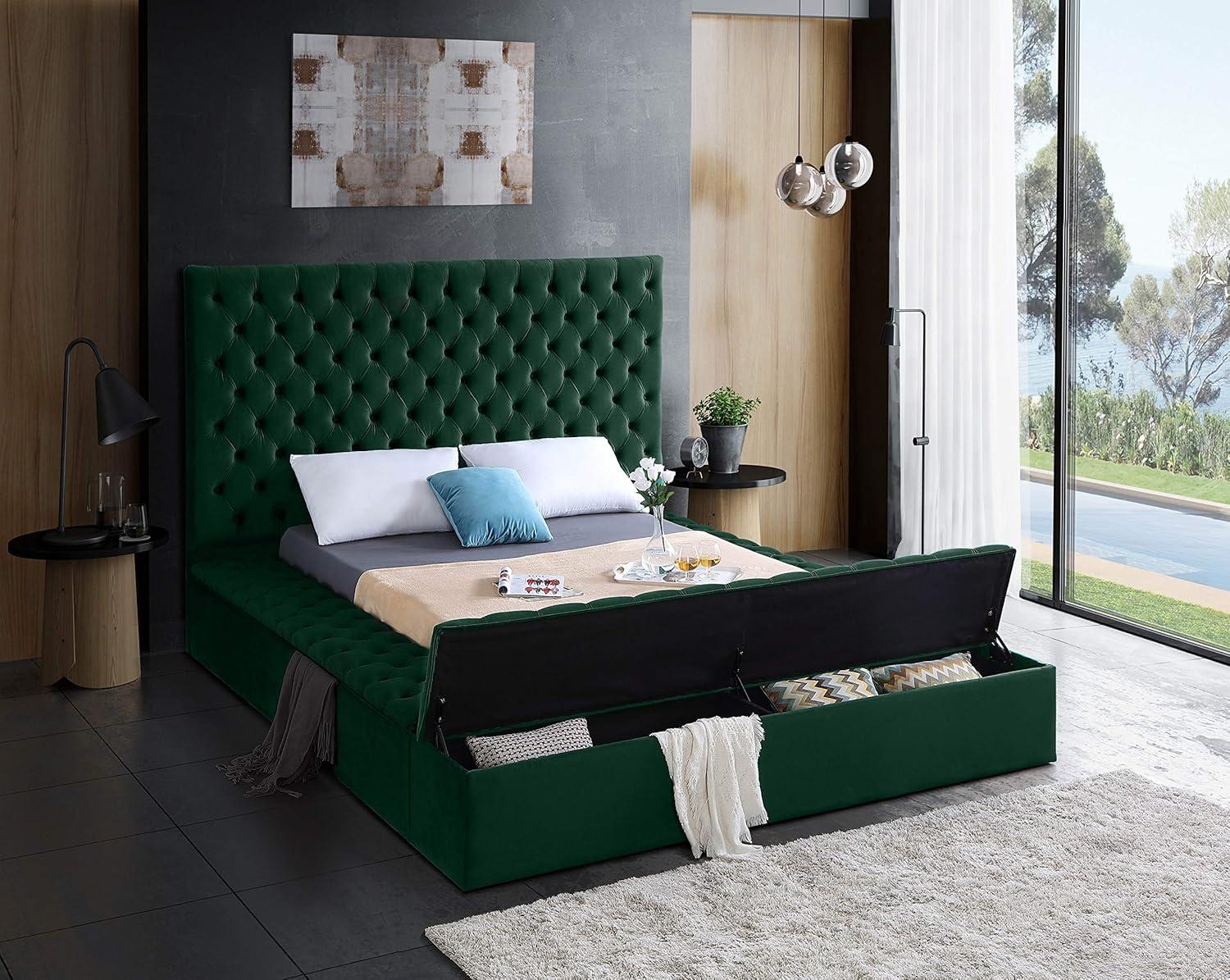 Meridian Furniture Bliss Modern Wood Storage Platform Bed, King, Green