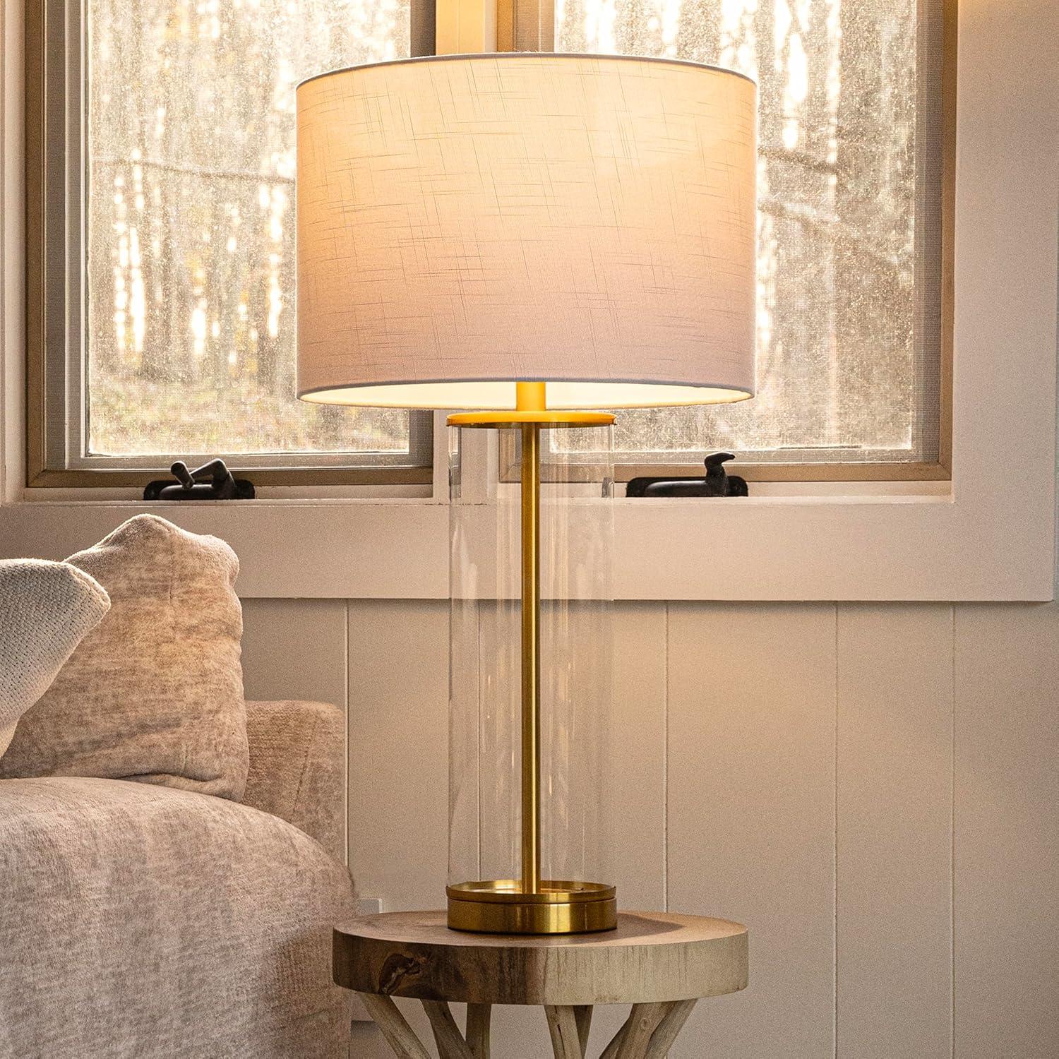 JONATHAN Y Collins 29.25" Glass LED Table Lamp, Brass Gold, JYL2005A
