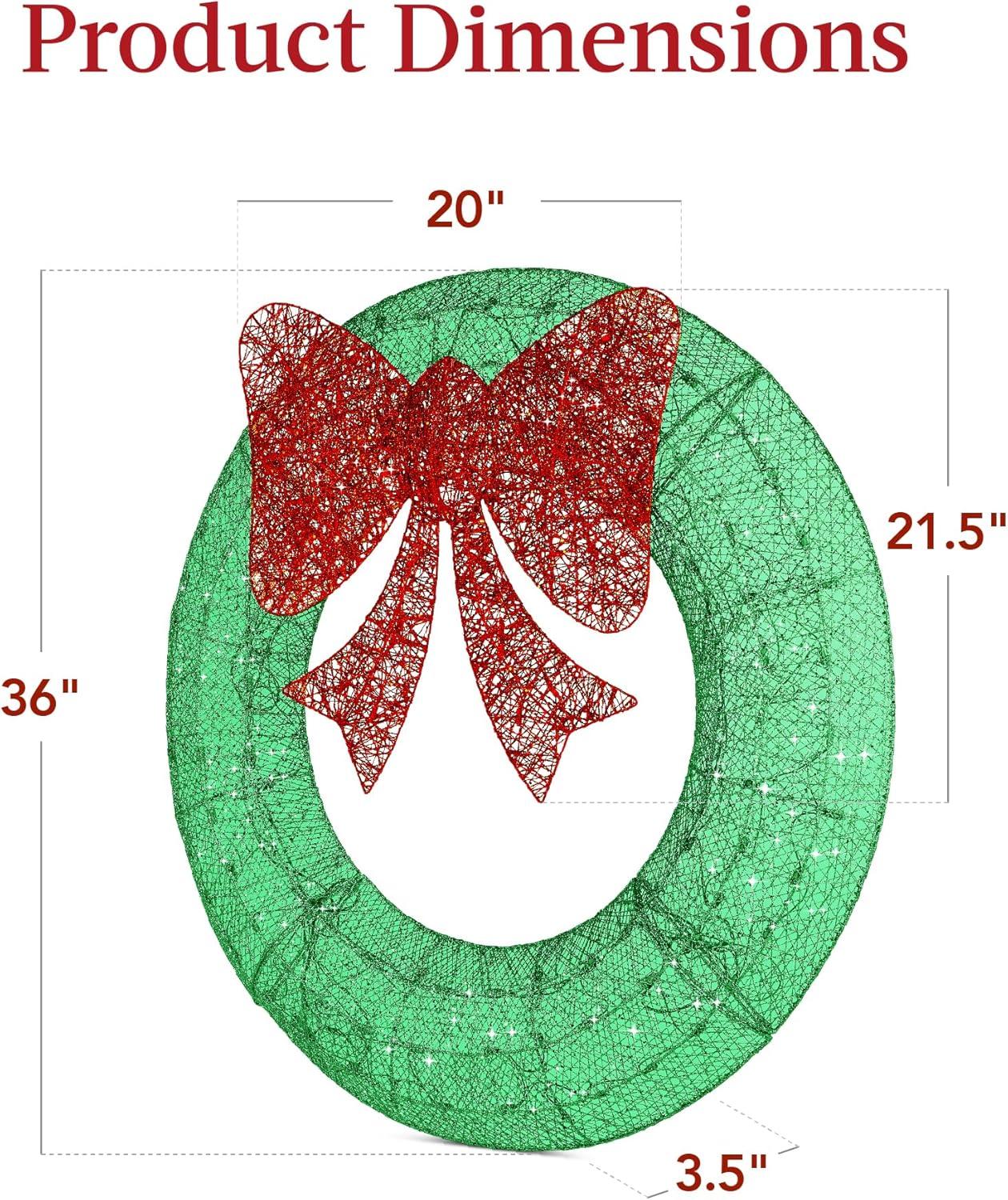 Best Choice Products 36in Pre-Lit Outdoor Christmas Wreath, LED Metal Holiday Décor w/ 120 Lights, Bow