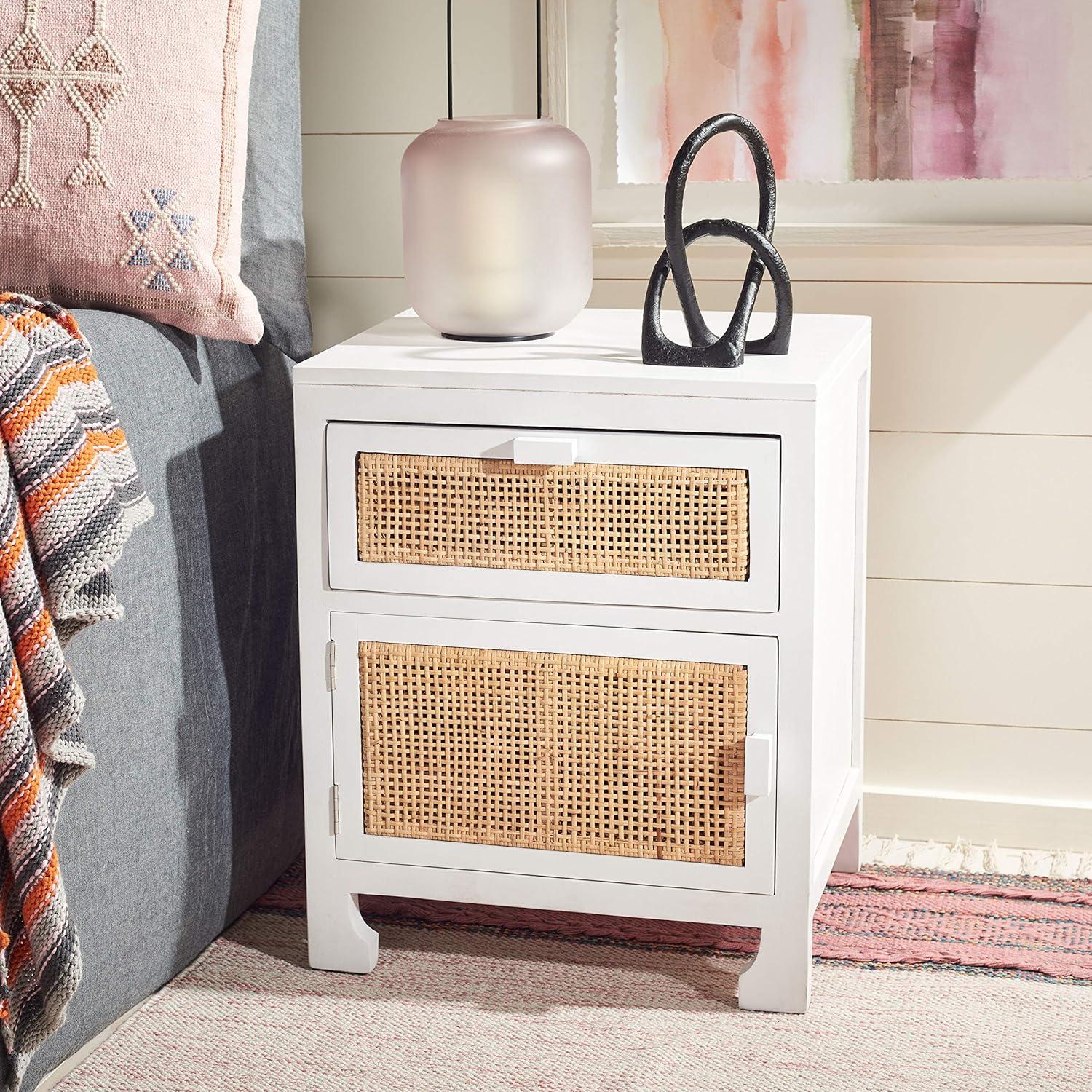 Dave 1 Drawer 1 Door Nightstand - White/Natural - Safavieh.