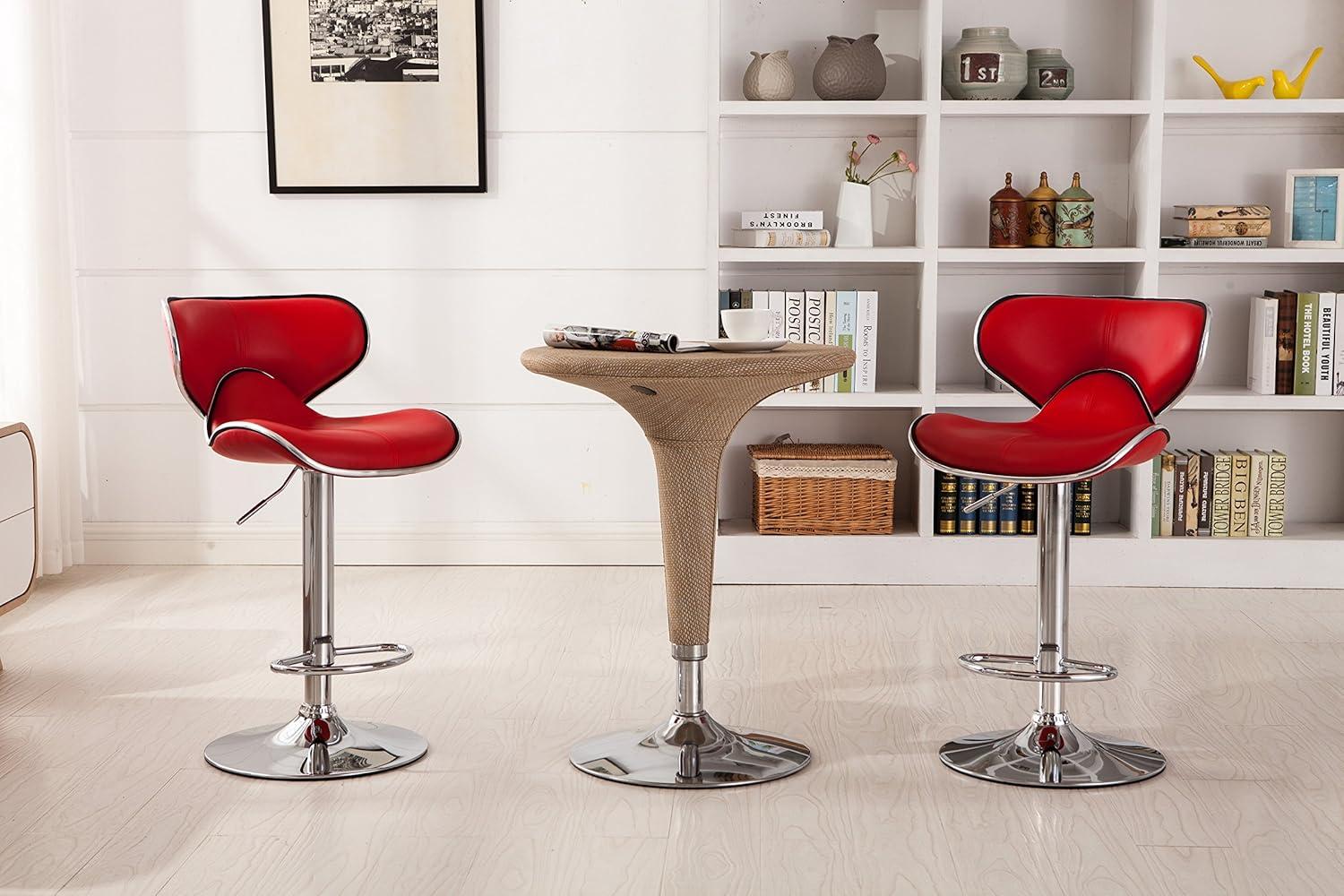 Roundhill Furniture Masaccio Faux Leather Airlift Adjustable Swivel Barstool, Red, Set of 2