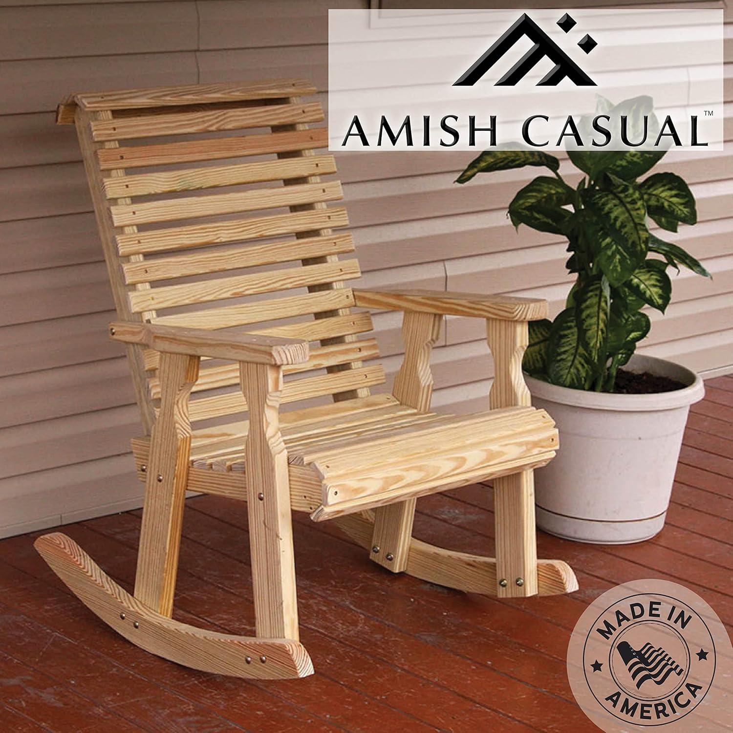 Heavy Duty Unfinished Pine Rocking Chair with Rolled Arms