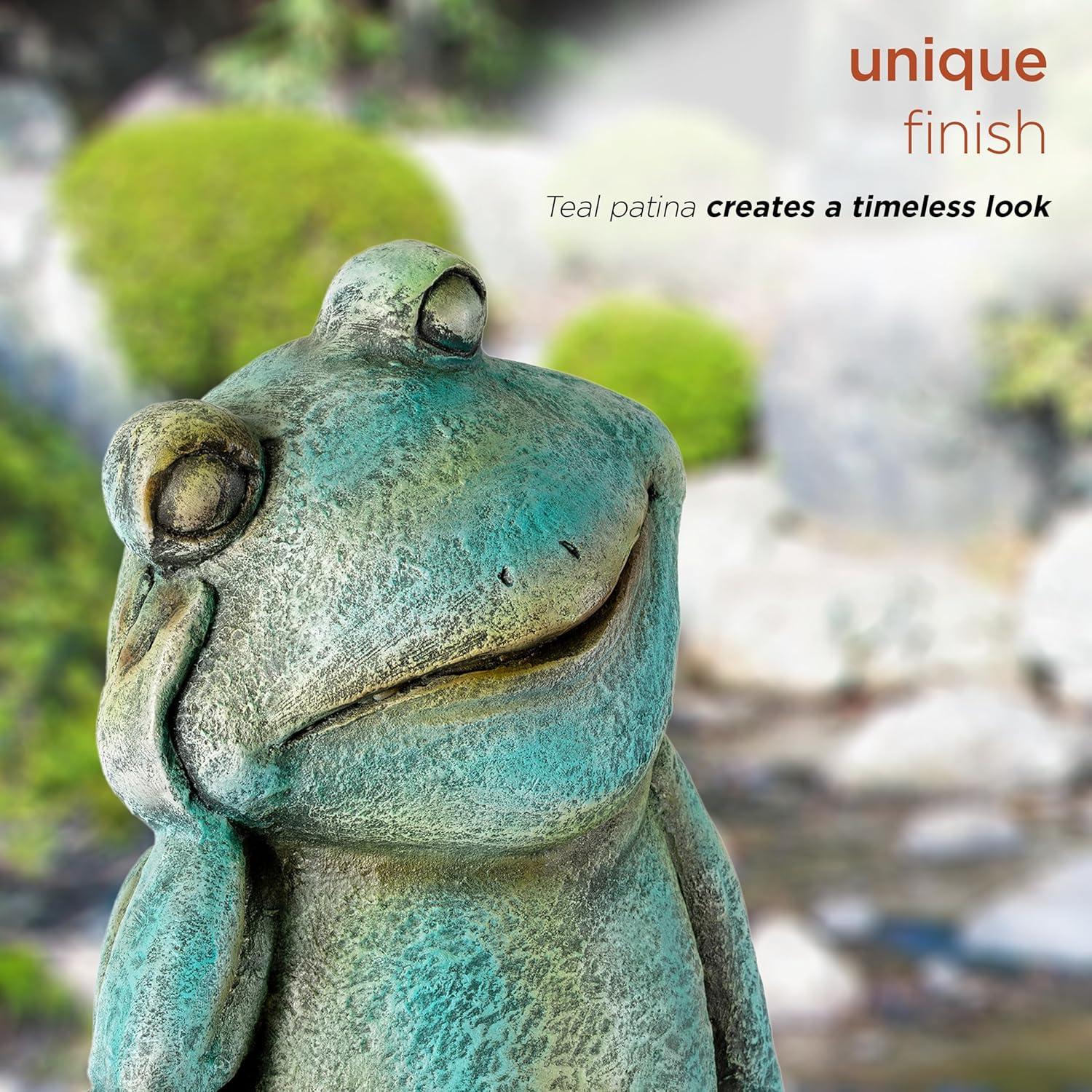 15" Magnesium Oxide Pensive Frog Statue - Alpine Corporation: Garden Decor, Zen722 Collection