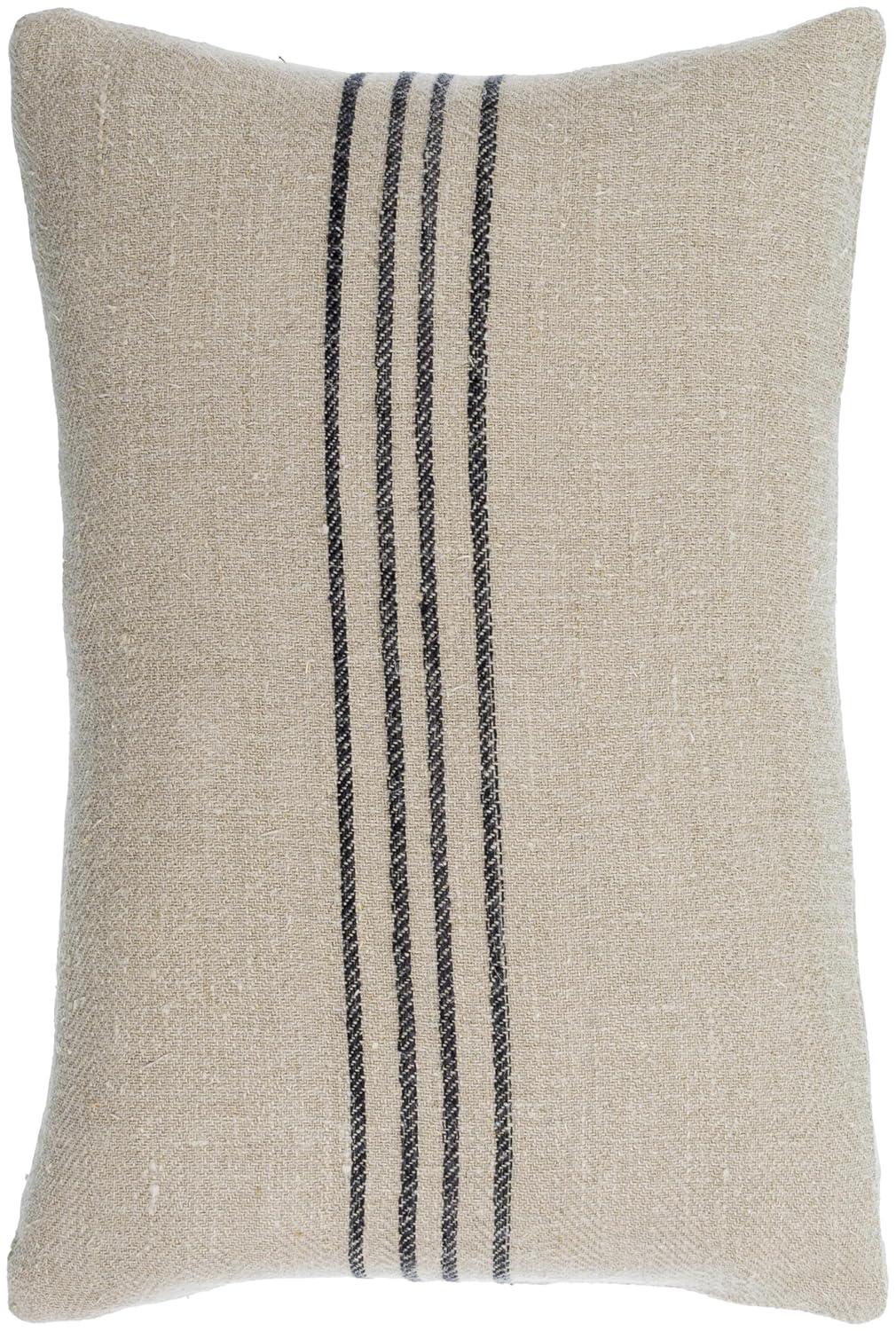 Brett Light Brown and Black Striped 18" Linen Cotton Throw Pillow