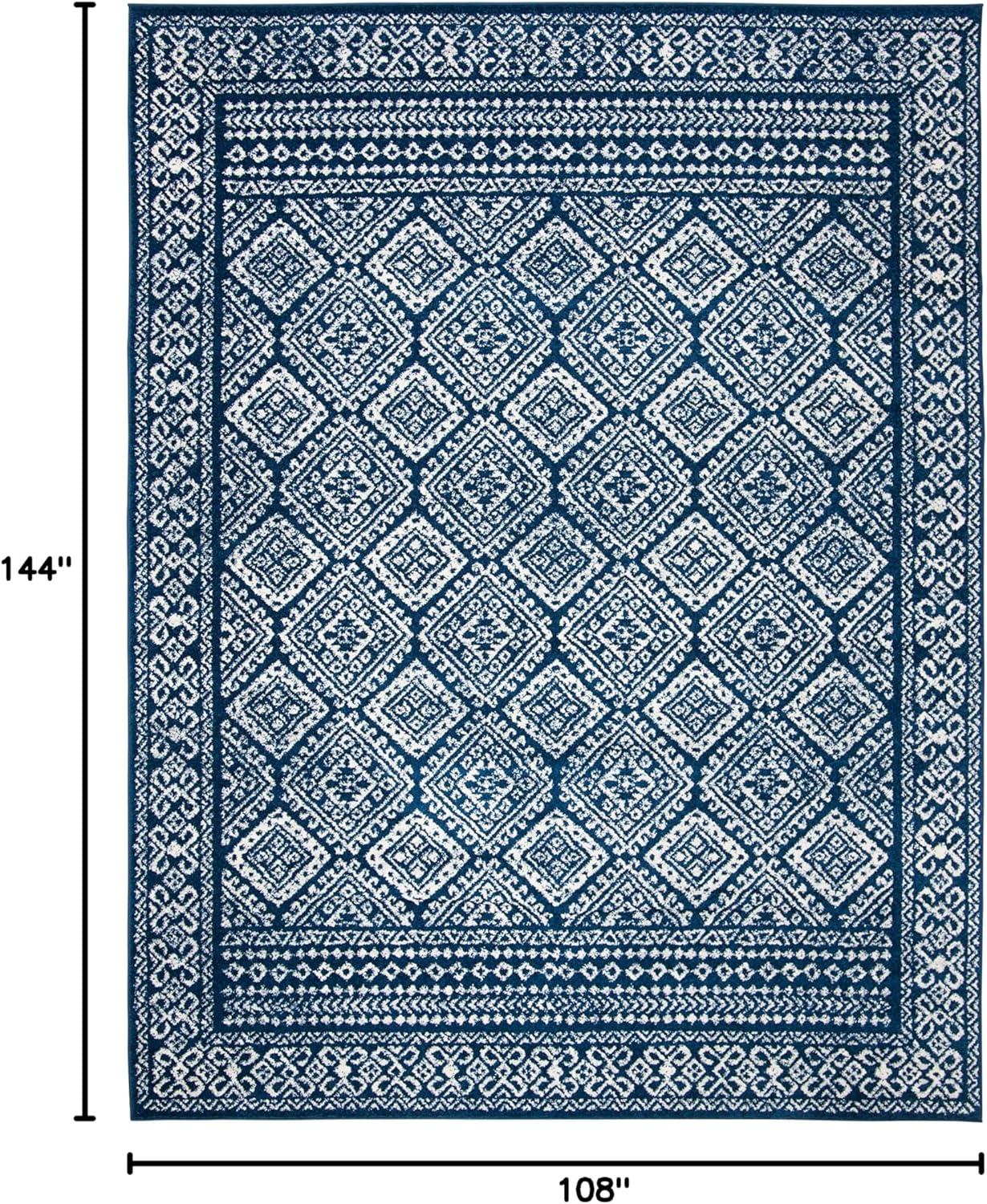 Navy and Ivory Moroccan Boho Distressed Wool Area Rug