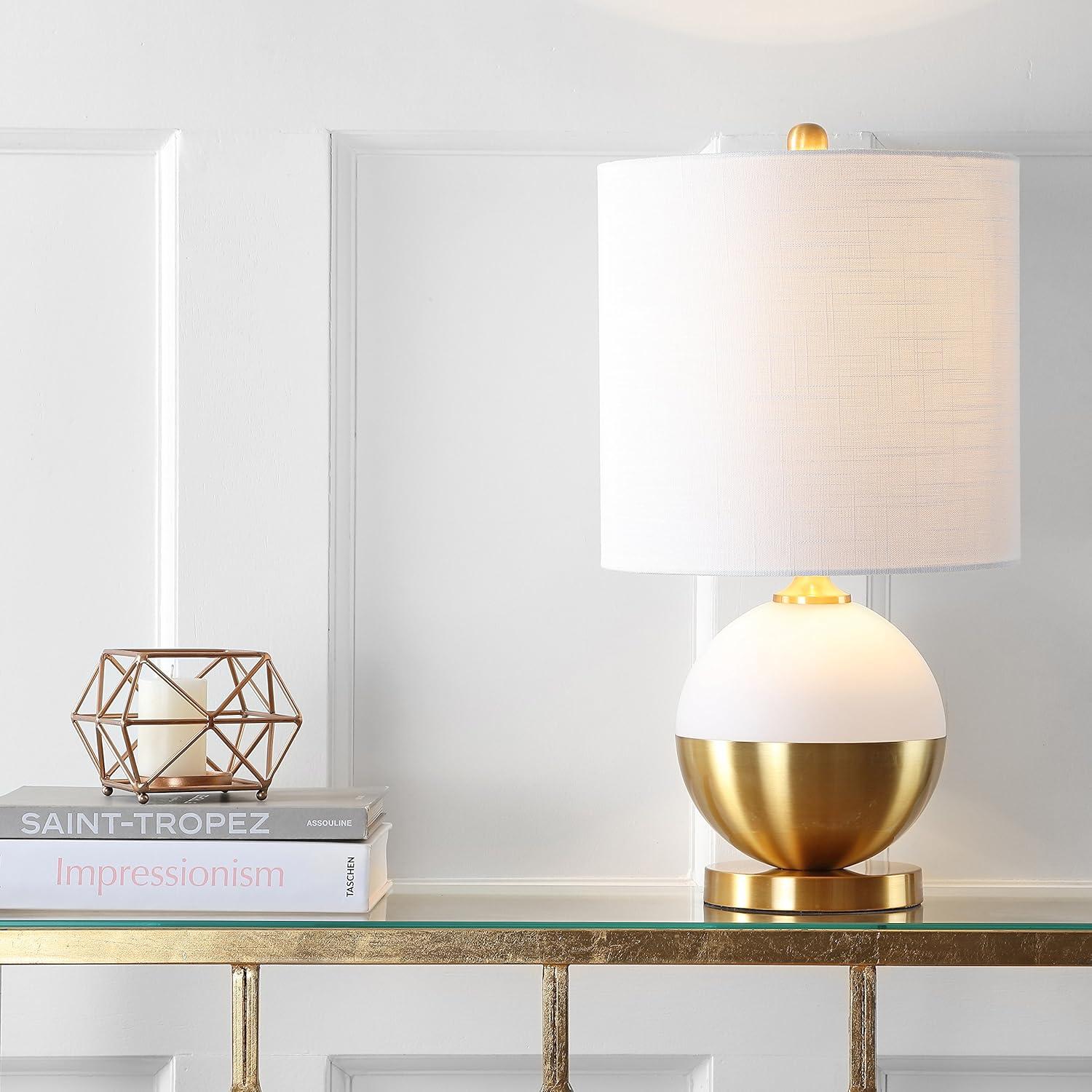 Elegant Alexa-Enabled White Linen LED Table Lamp, 23.5" Brass Base