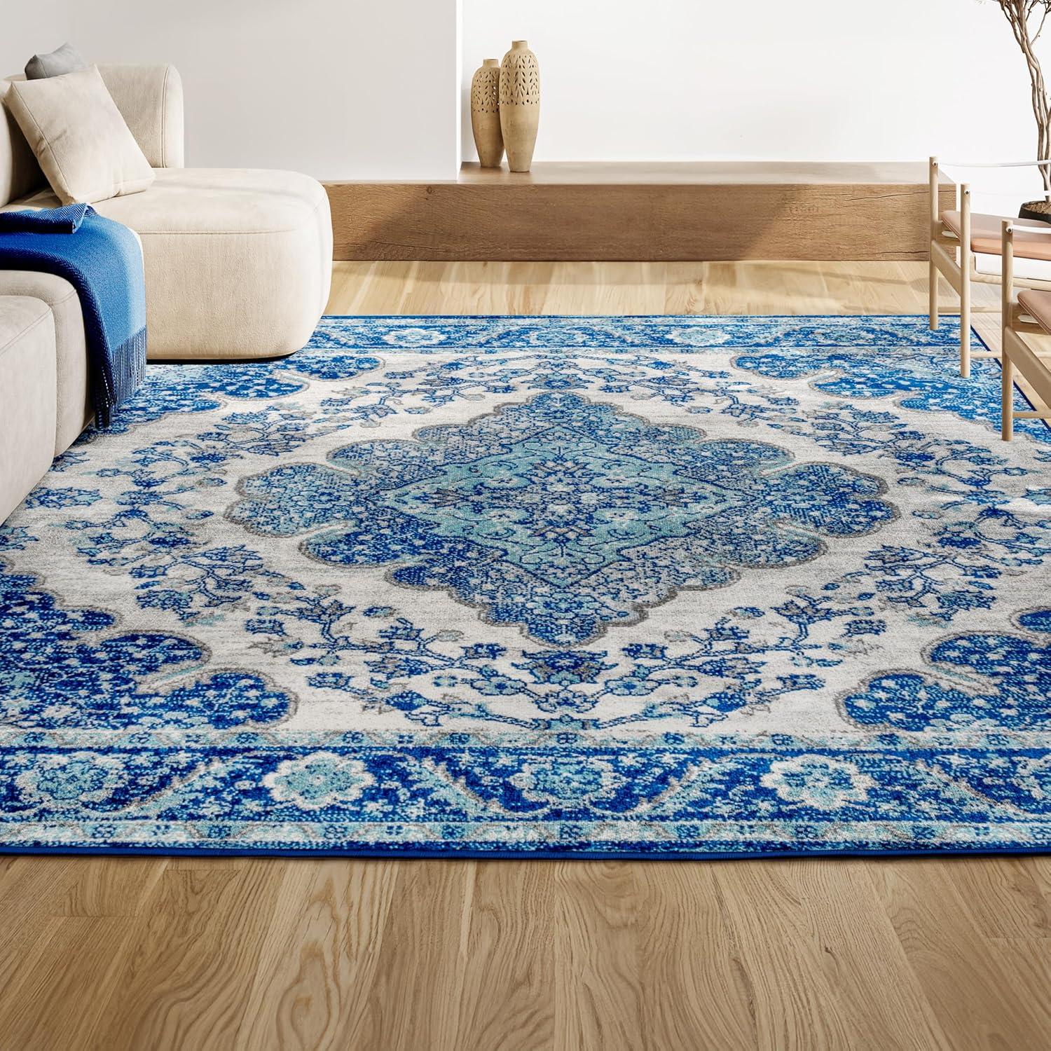 JONATHAN Y Bohemian FLAIR Boho Vintage Medallion Cream/Blue 4 ft. x 6 ft. Area Rug