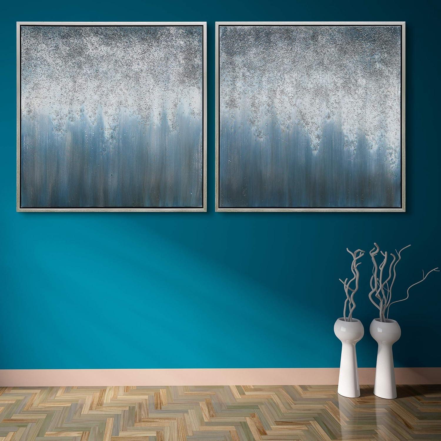 Empire Art Direct Blue Rain Textured Metallic Hand Painted Diptych Wall Art, 36" x 36" x 1.5" each, Ready to Hang