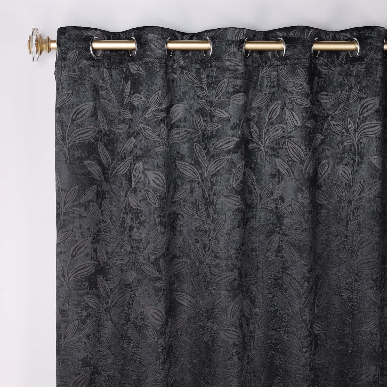 Superior Leaves Blackout Curtains, Set of 2, 42" X 63", Black