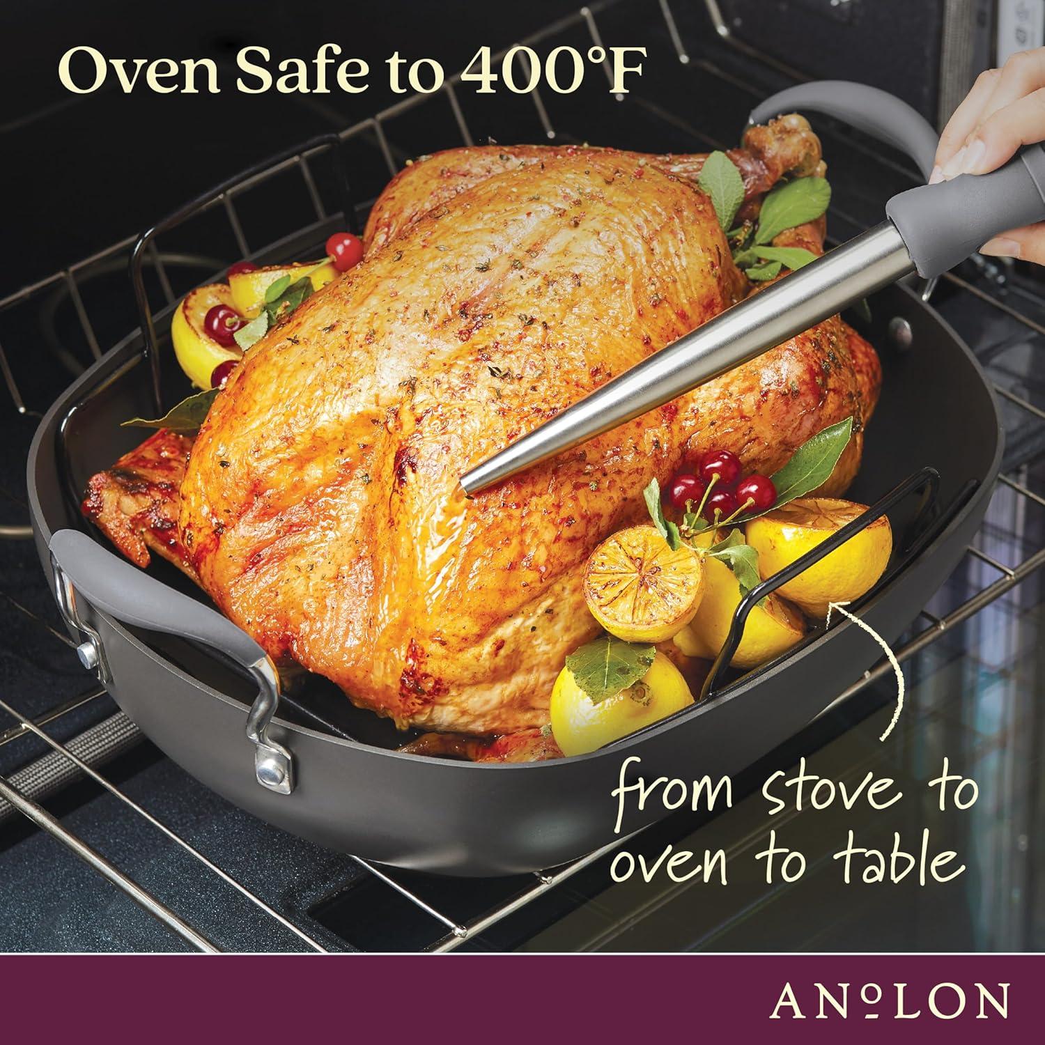Anolon Advanced Hard Anodized Nonstick Roaster with Rack, Pewter