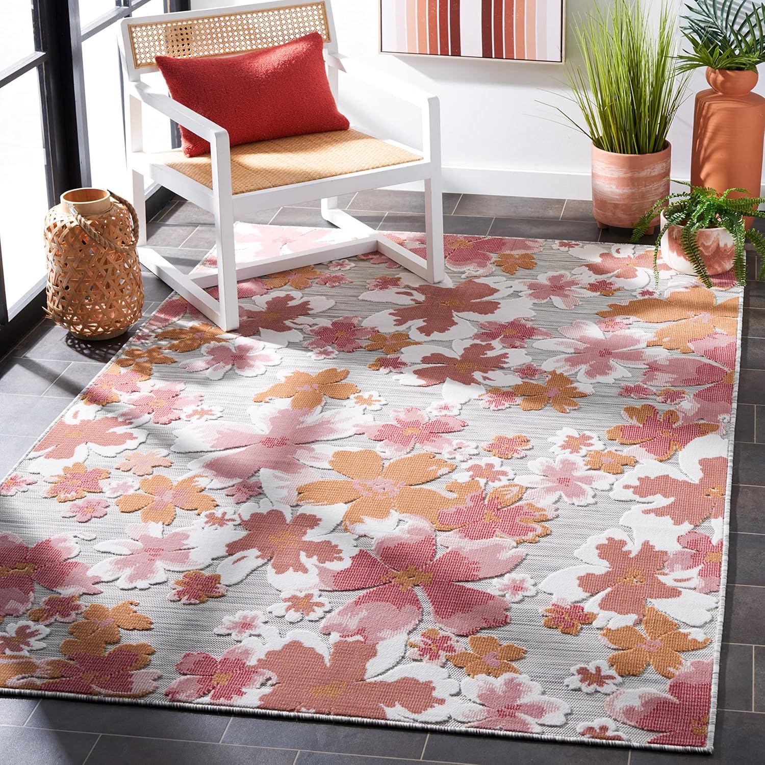 Cabana CBN488 Loomed Indoor/Outdoor Area Rug - Grey/Rose - 8'x10' - Safavieh