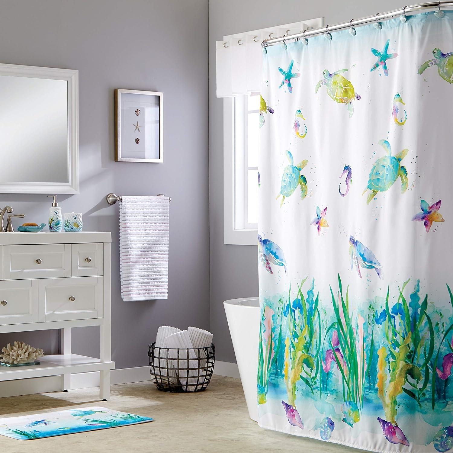 SKL Home Watercolor Ocean Fabric Shower Curtain, Multicolor, 70" x 72"