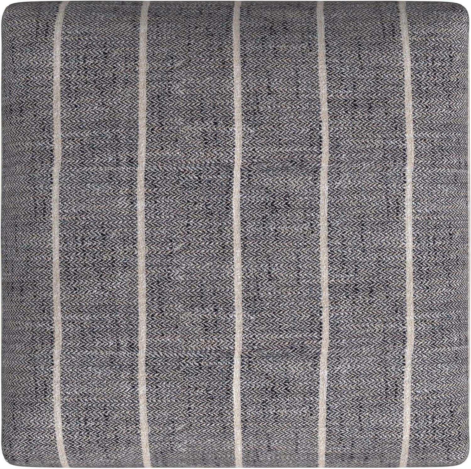 Midnight Gray Woven Stripe Backless Wood Counter Stool