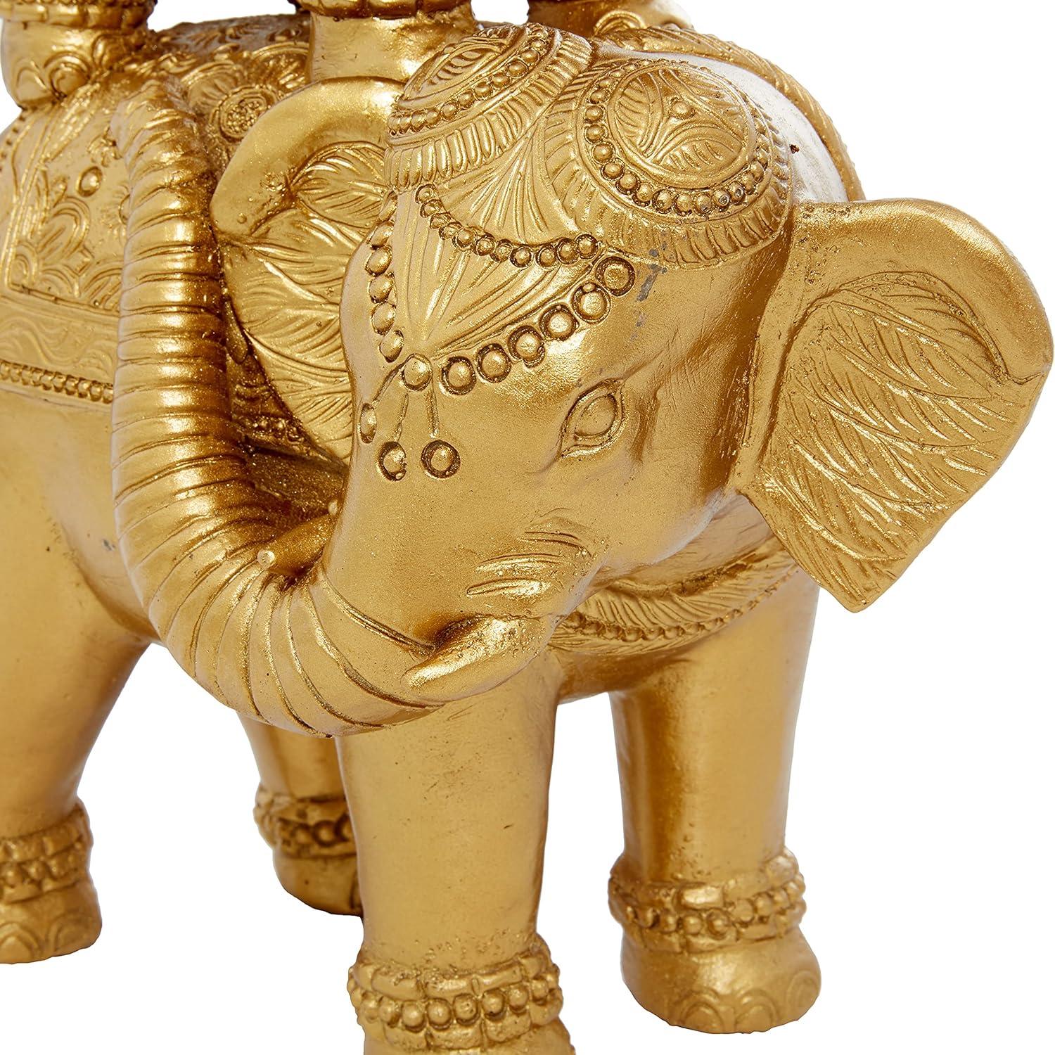 11" x 18" Gold Polystone Stacked Elephant Sculpture, by DecMode