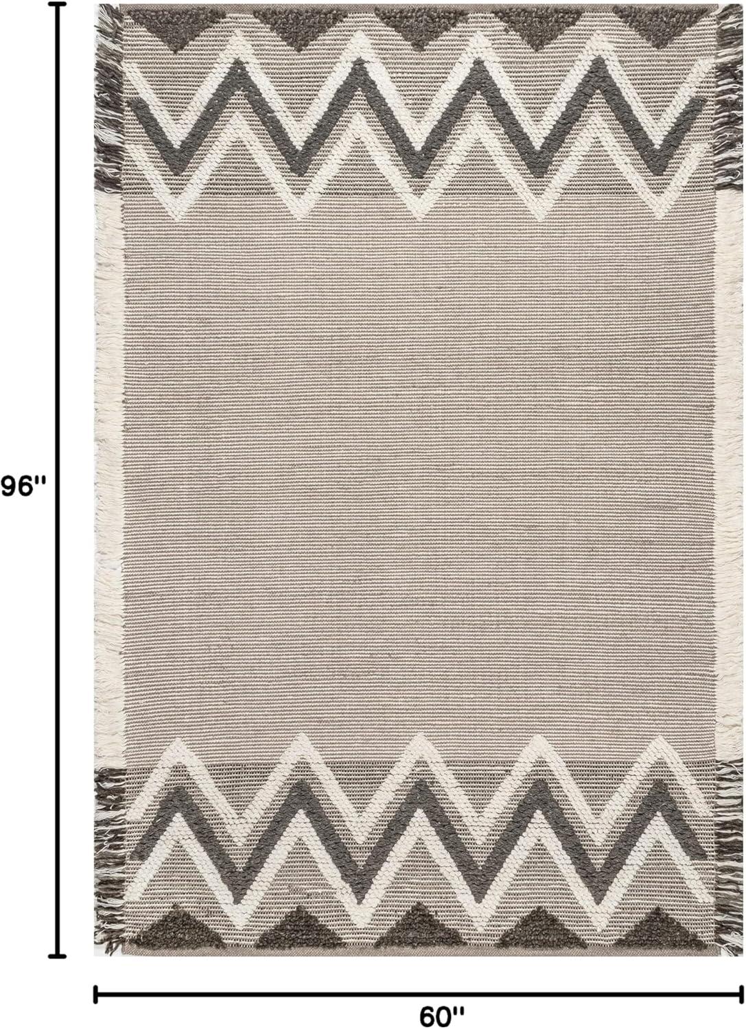 Nuloom Dylan Geometric 5x8 Wool Shag Indoor Area Rug for Living Room Bedroom Dining Room Nursery Kitchen, Beige/Ivory