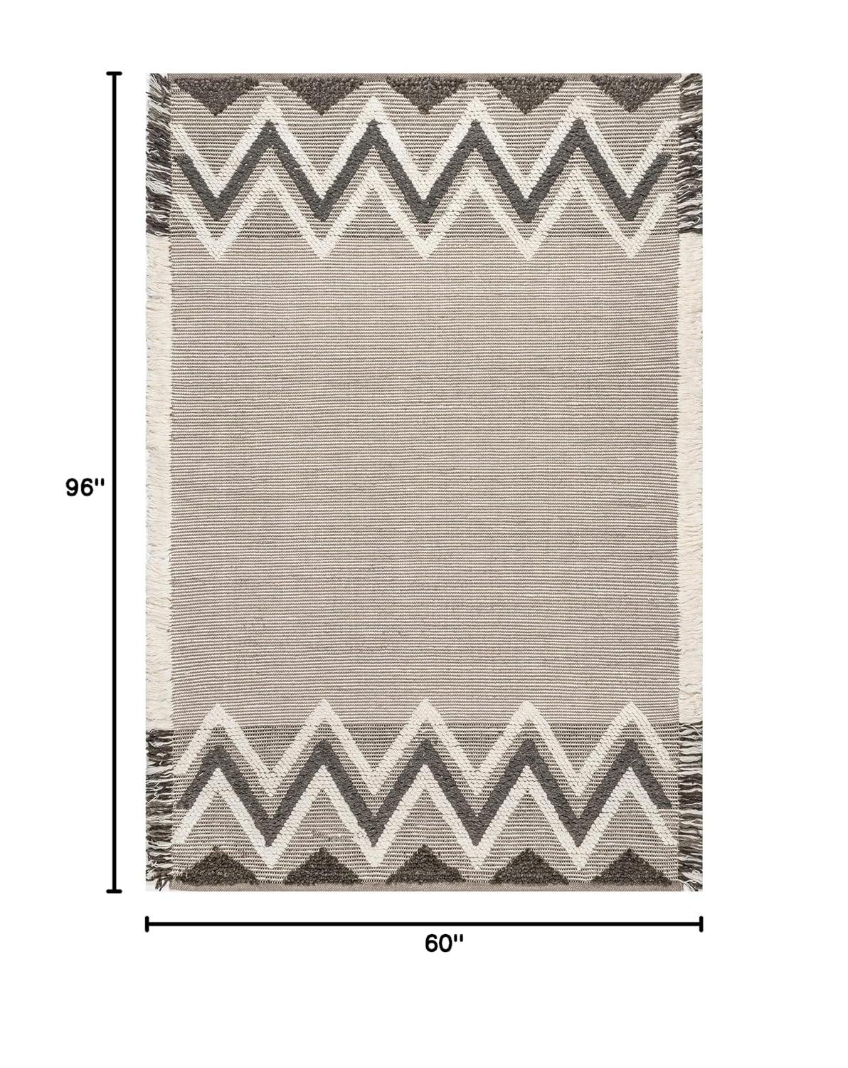 Nuloom Dylan Geometric 5x8 Wool Shag Indoor Area Rug for Living Room Bedroom Dining Room Nursery Kitchen, Beige/Ivory