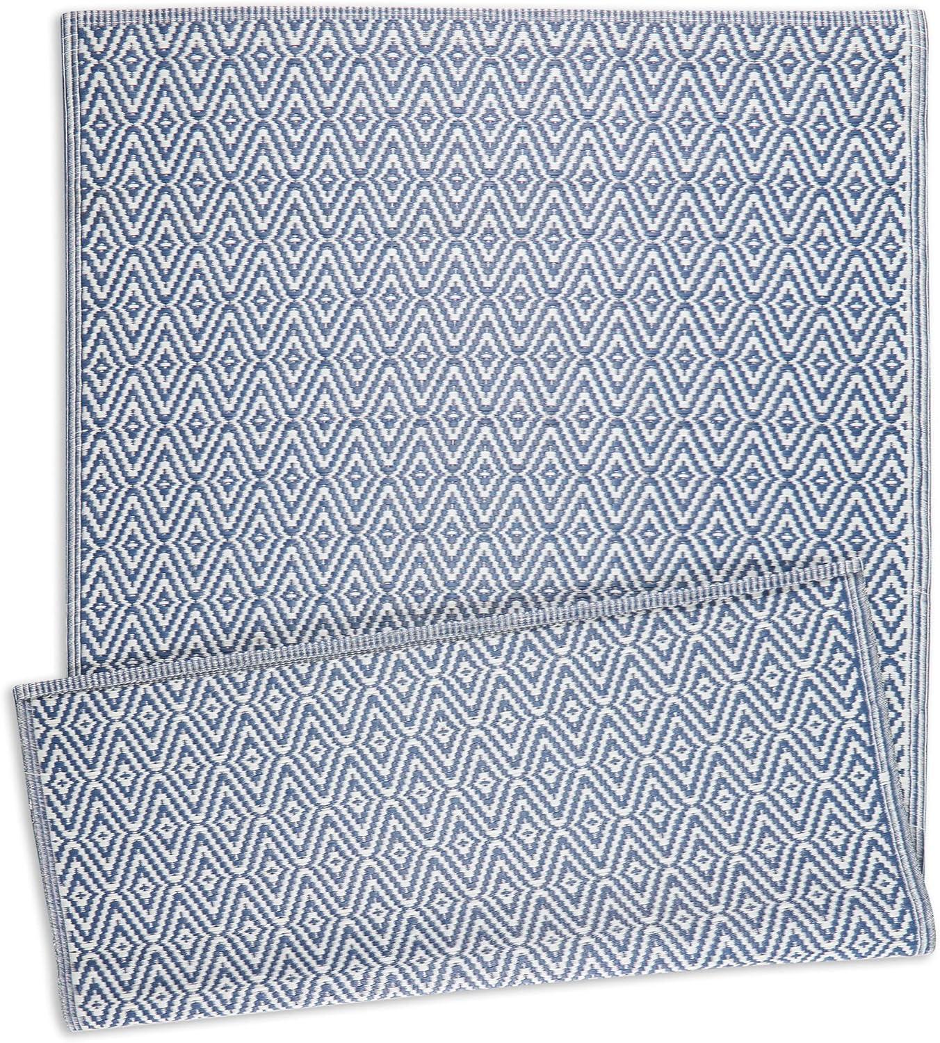 French Blue Diamond Weave Non-Slip Outdoor Rug 4' x 6'