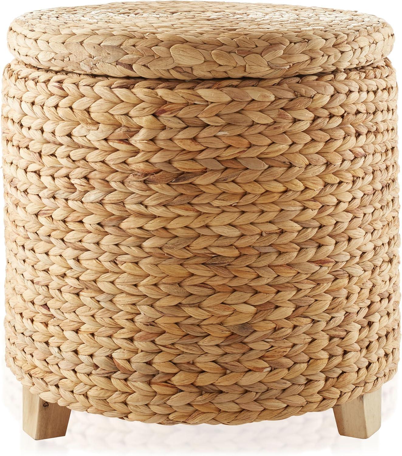 Casafield 17" Round Storage Ottoman with Lid, Handwoven Footrest for Living Room, Bedroom, Bathroom, Home Office