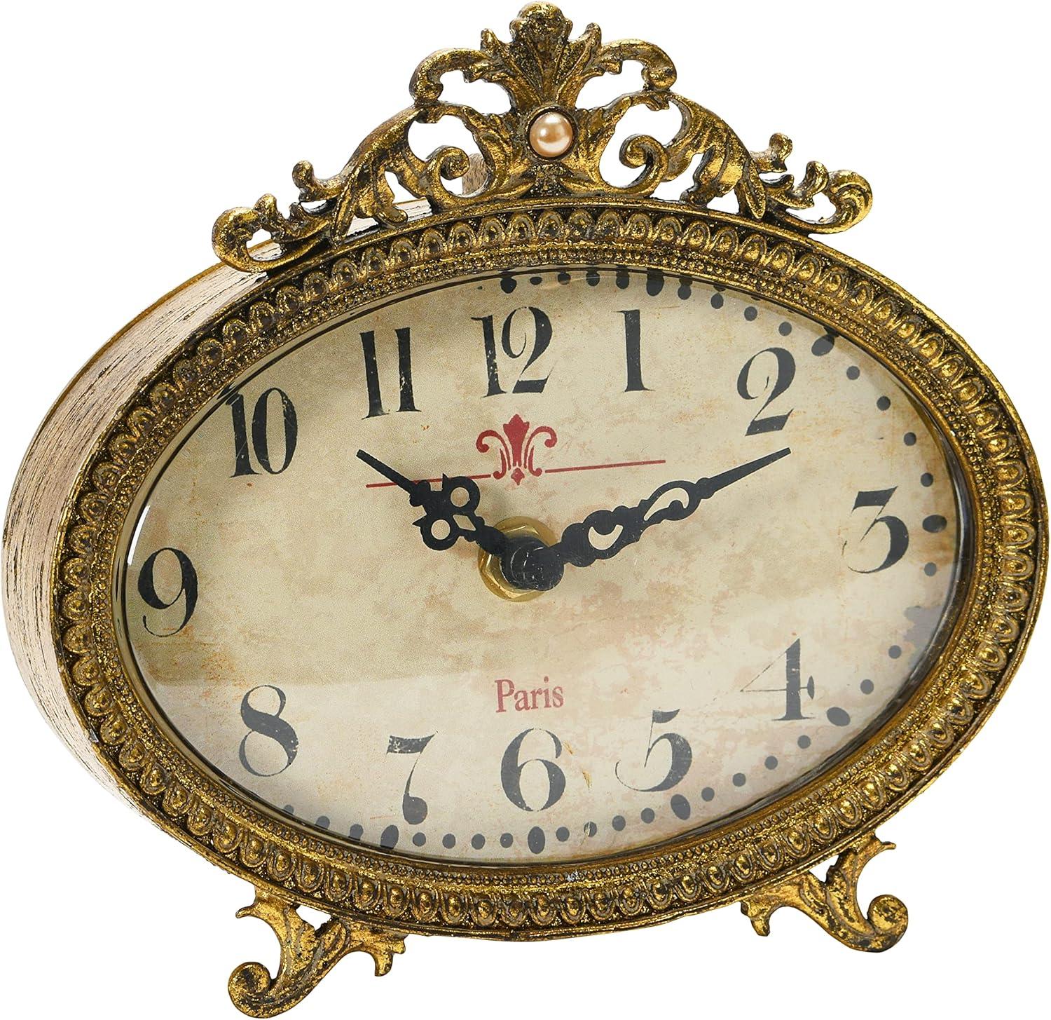 Distressed Gold and Pewter Mantel Clock with Intricate Detailing