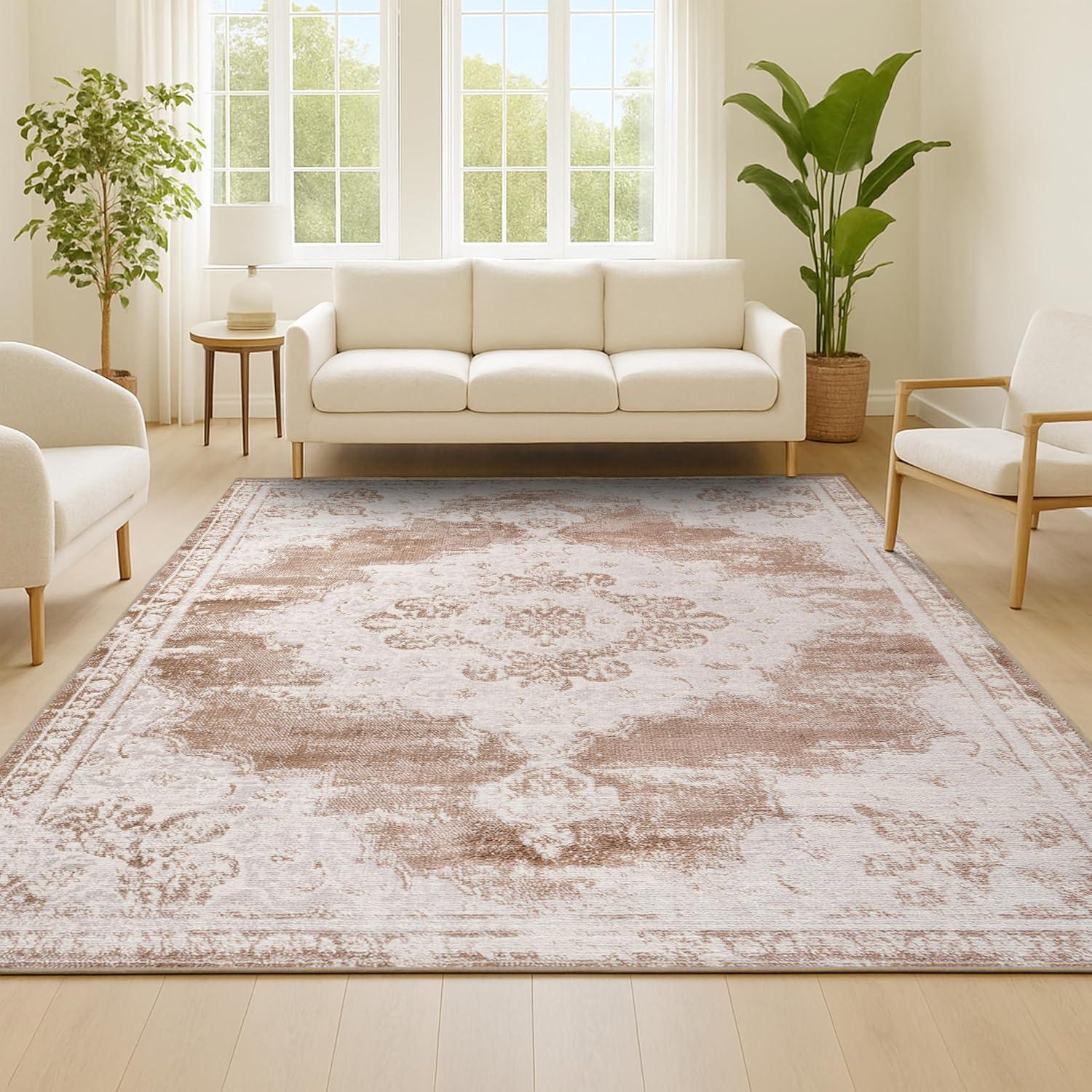 4'x6' Alhambra Ornate Medallion Modern Area Rug, Brown/Cream - JONATHAN Y