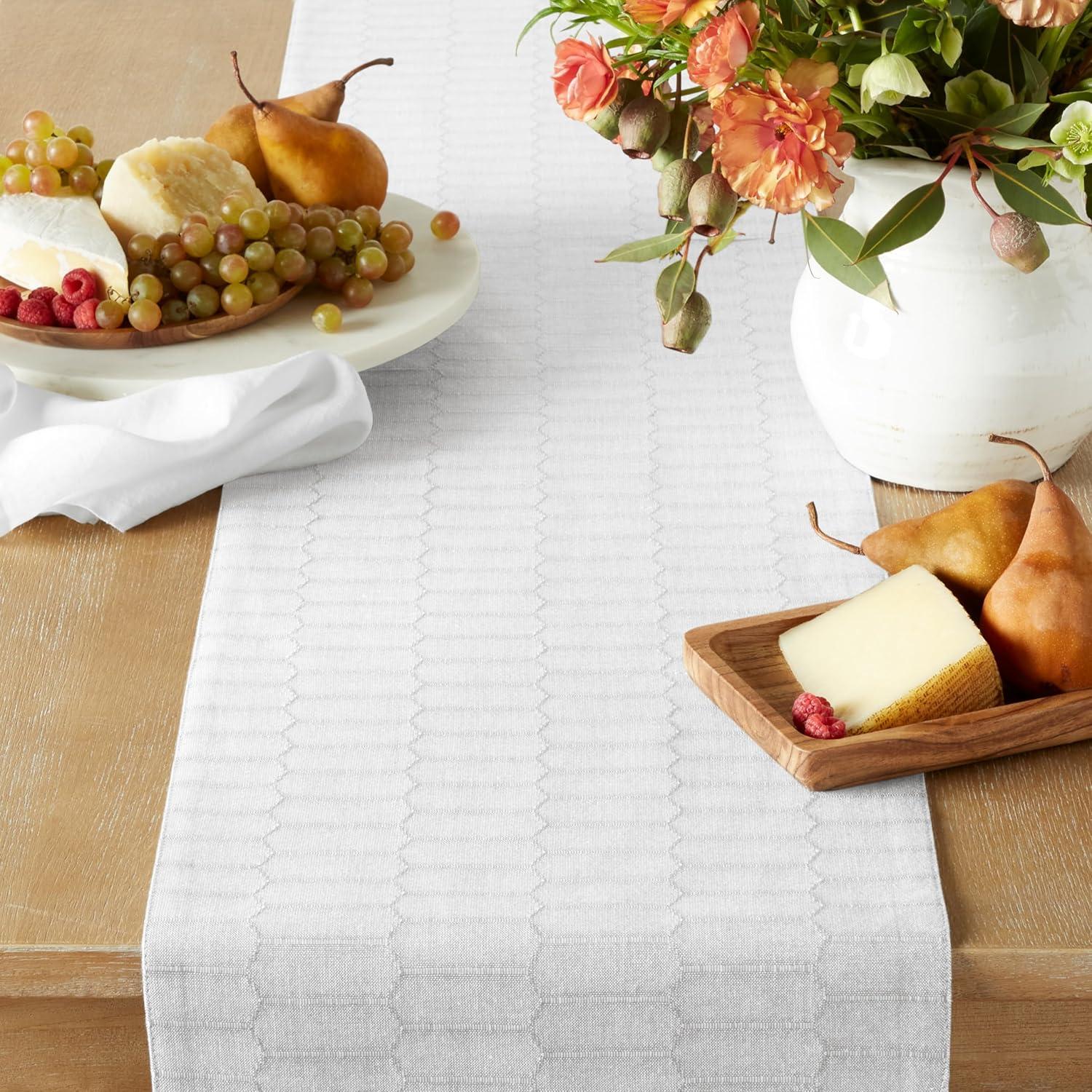 White Honeycomb Cotton-Polyester Reversible Table Runner