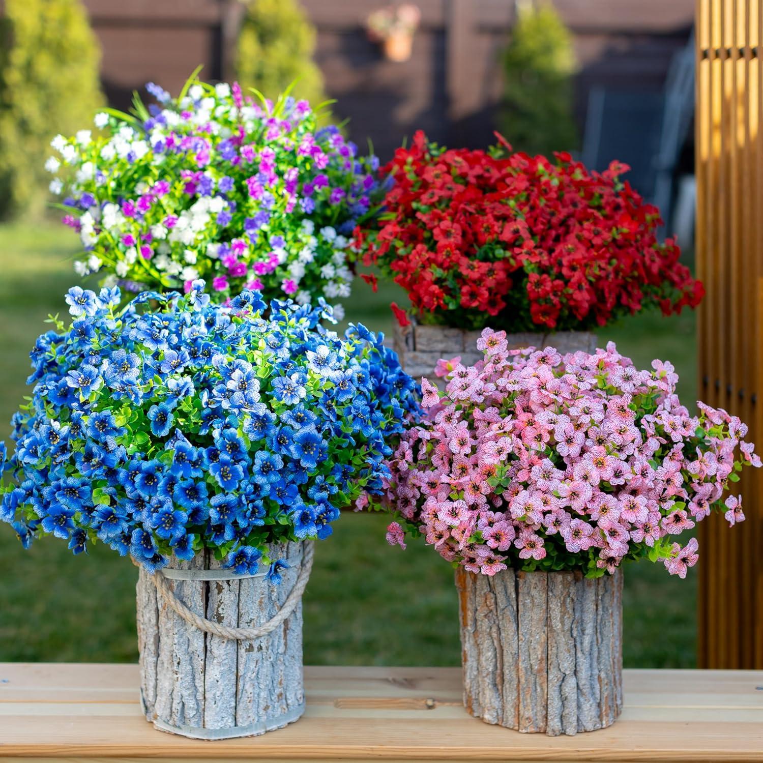 Artificial Flowers for Outdoors Fake Plants - 16 Bundles Faux Outside Greenery Boxwood UV Resistant No Fade Plastic Shrubs Fall Decor Farmhouse Home Garden Mums (White)