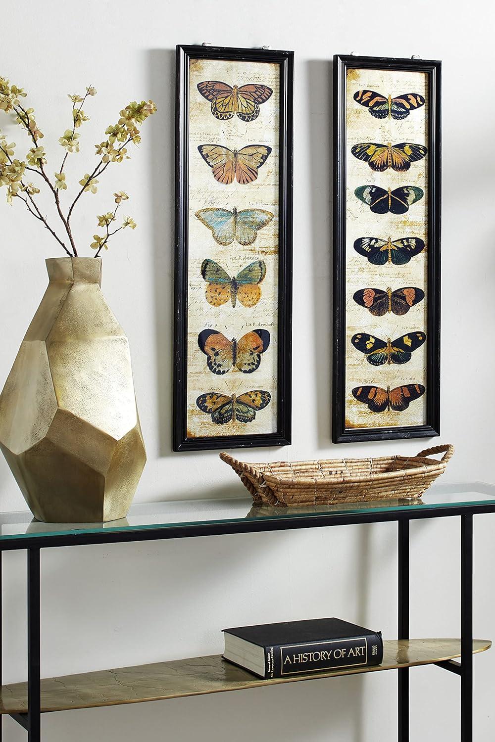 Multicolor Butterfly Canvas Framed Wall Art Set of 2