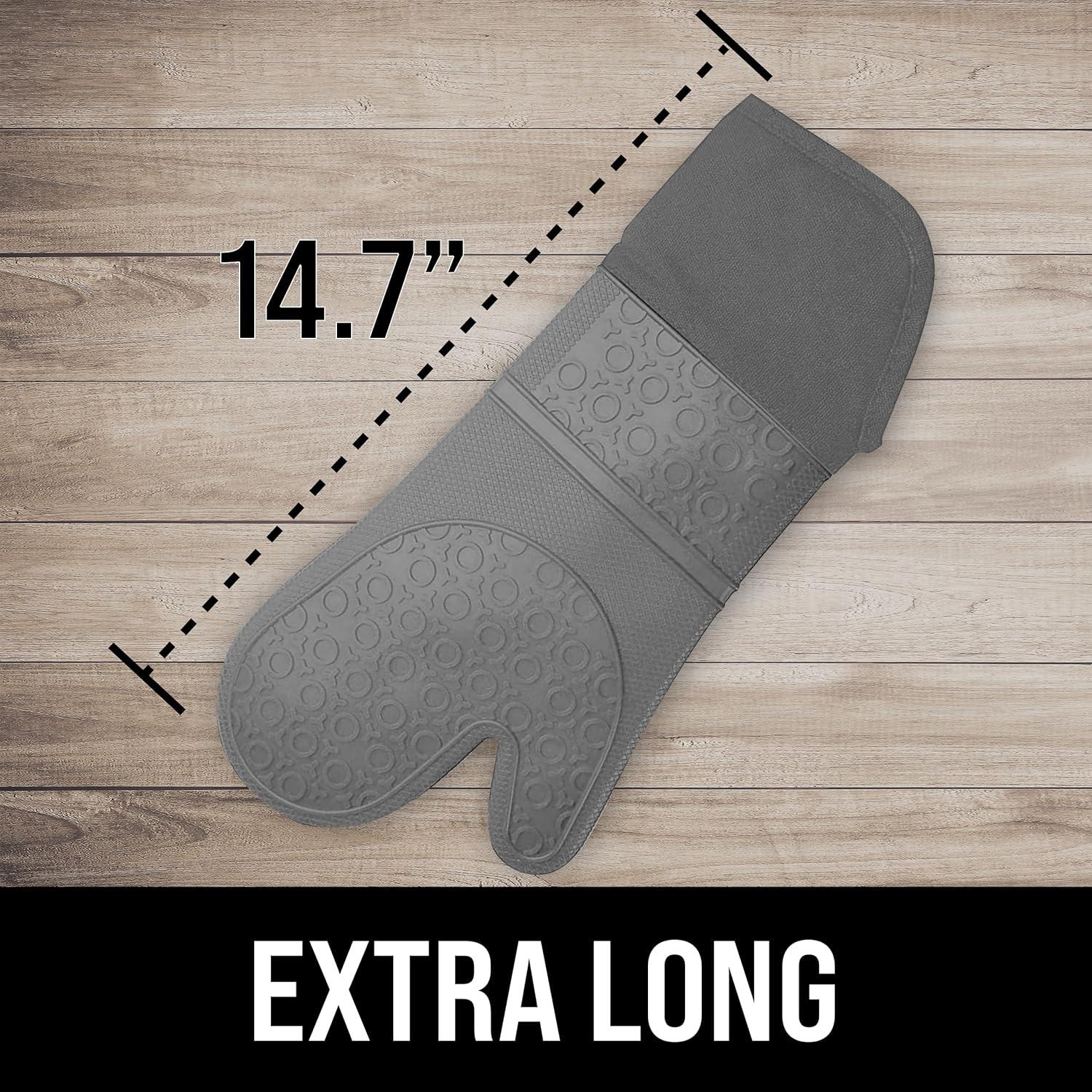 HOMWE Extra Long Professional Silicone Oven Mitt, Oven Mitts with Quilted Liner, Heat Resistant Pot Holders, Flexible Oven Gloves, Gray, 1 Pair, 14.7 Inch