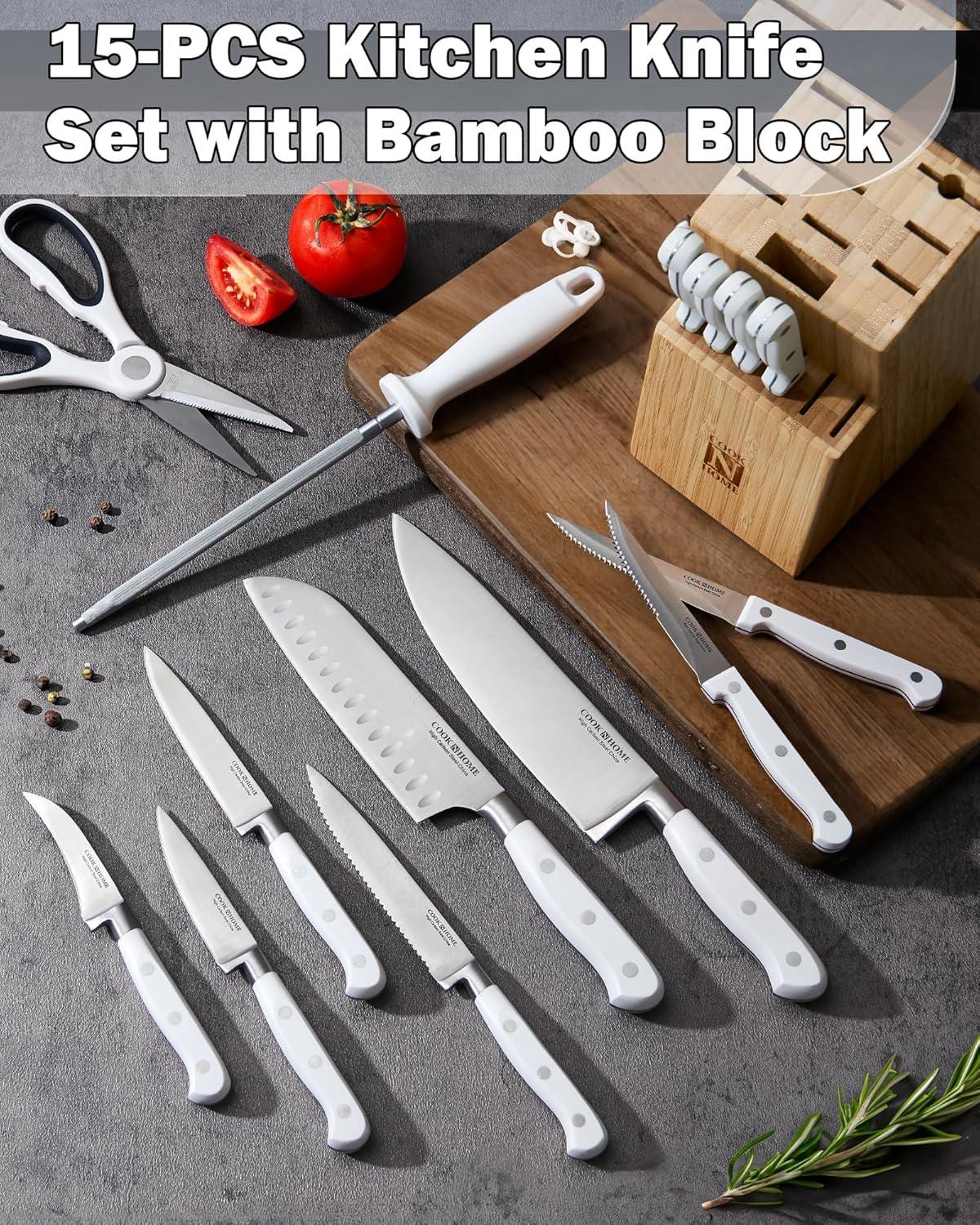 Cook N Home Kitchen Knife Set with Bamboo Storage Block 15-Piece