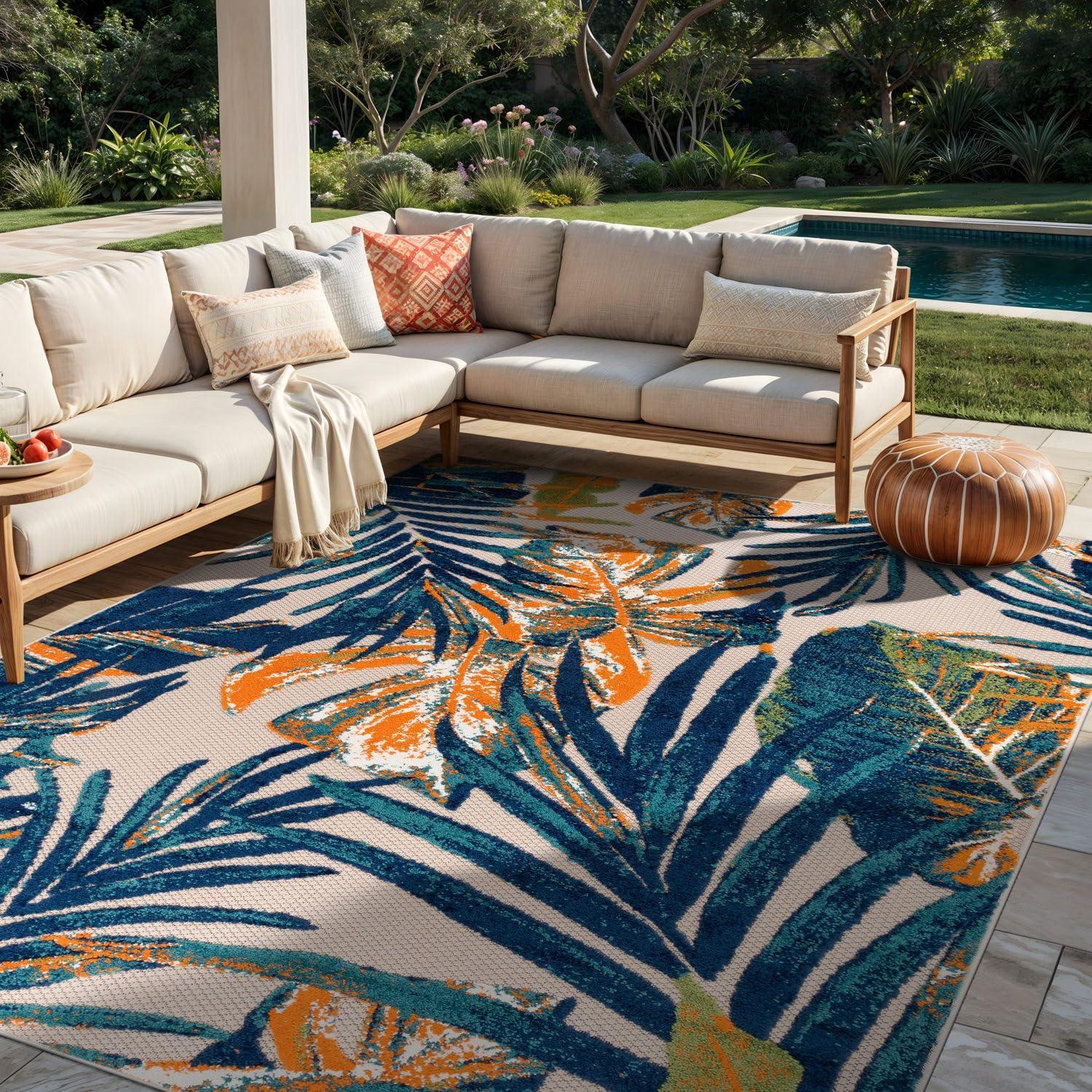 World Rug Gallery Floral Leaves Indoor/Outdoor Area Rug - Multi 5' x 7'