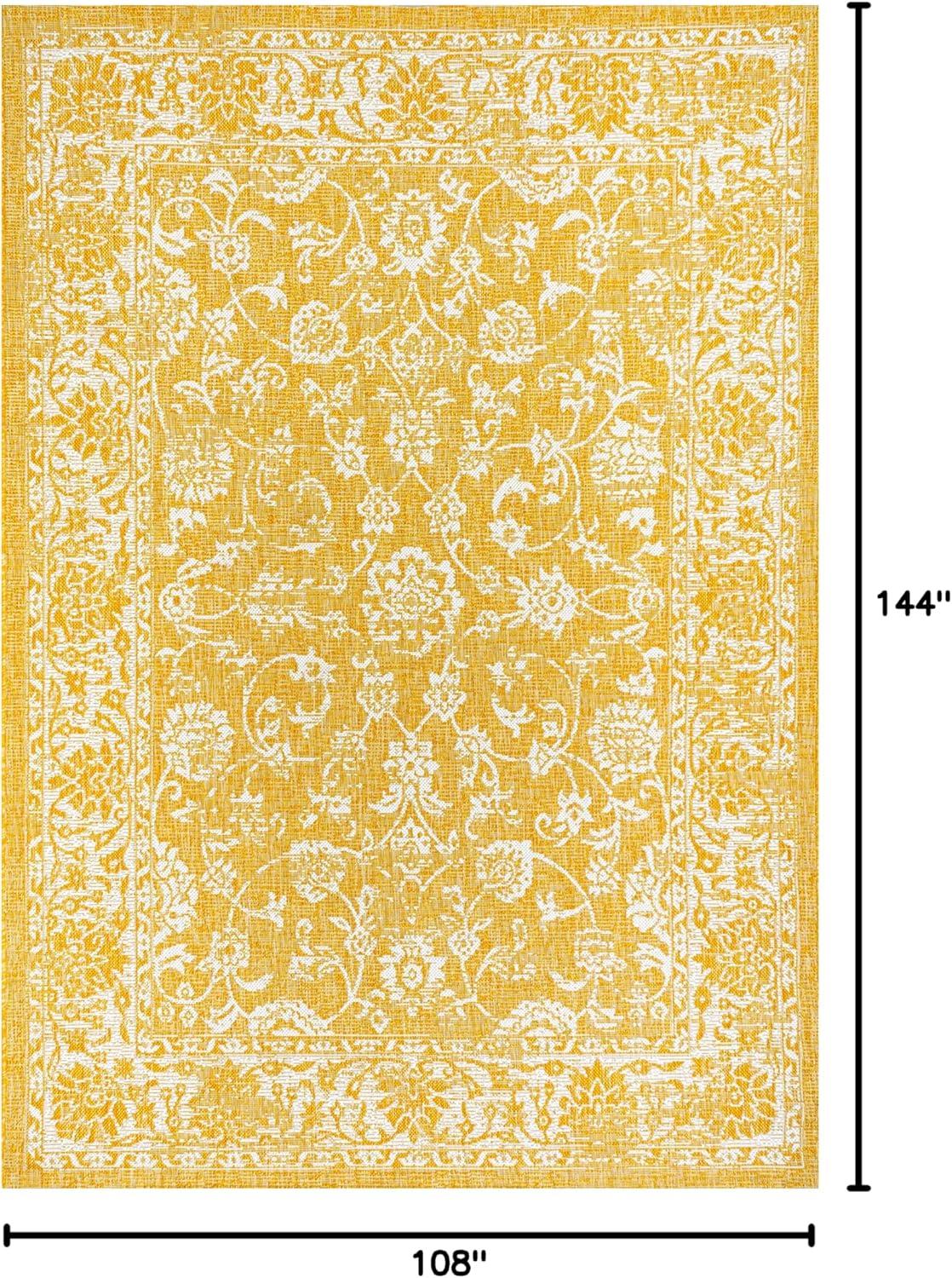 9' x 12' Tela Bohemian Textured Weave Floral Indoor/Outdoor Area Rug, Yellow/Cream - JONATHAN Y