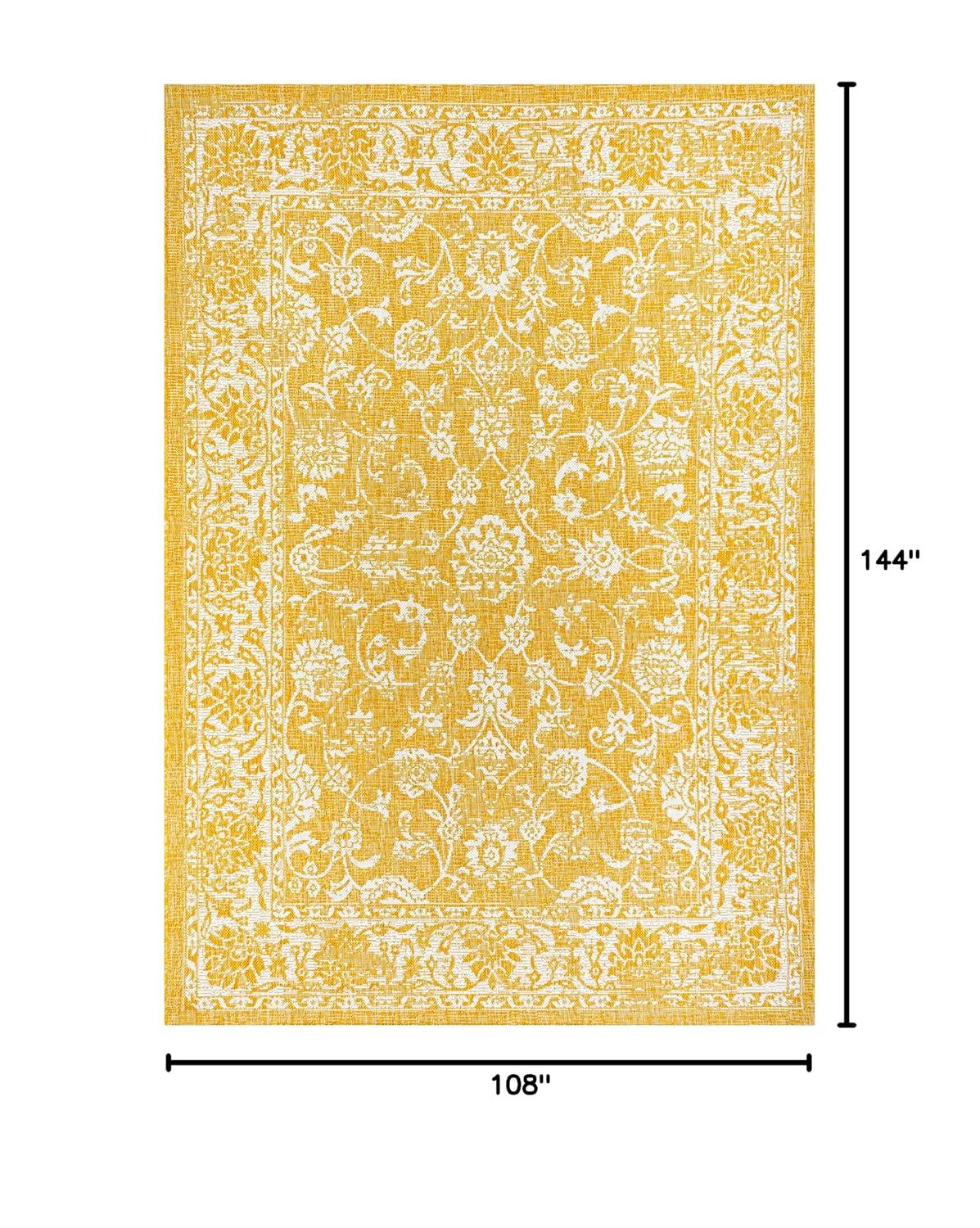 9' x 12' Tela Bohemian Textured Weave Floral Indoor/Outdoor Area Rug, Yellow/Cream - JONATHAN Y