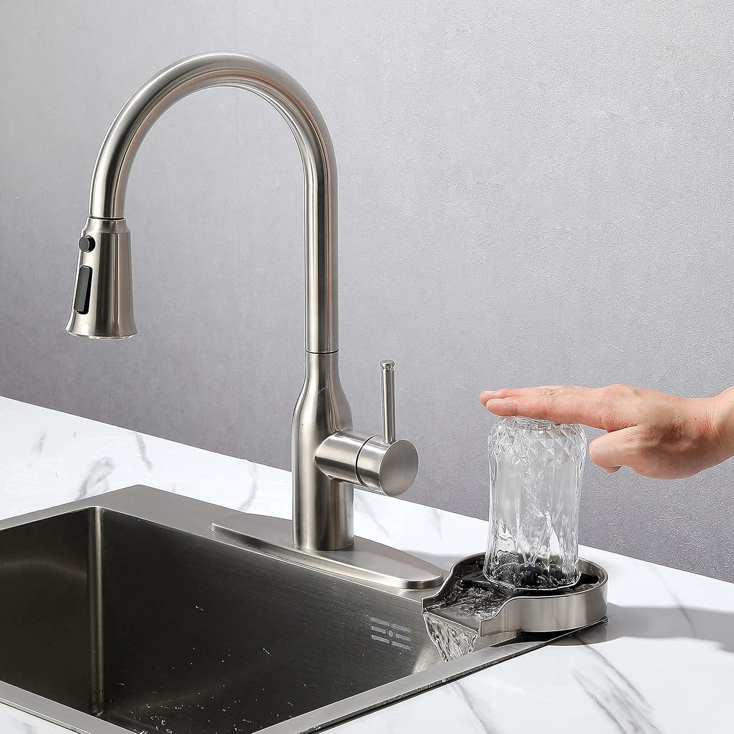 Brushed Nickel Kitchen Sink Glass Rinser with Zinc Alloy Tray