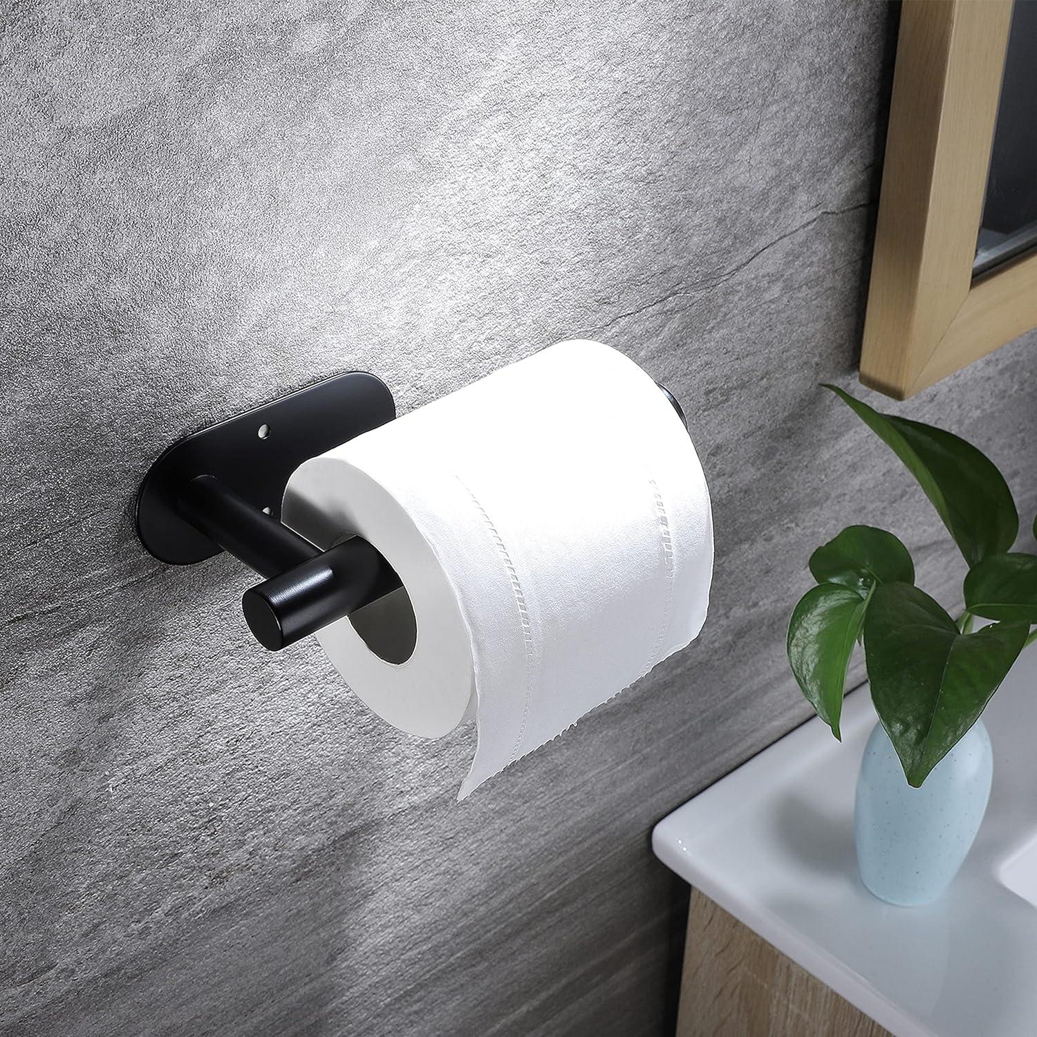 CasaCulina Toilet Paper Holder, Rustproof Adhesive Toilet Paper Holder, Stainless Steel Toilet Roll Holder Self Adhesive, No Drilling Toilet Paper Roll Holder Stick on Wall(1Pack, Matte Black) C33