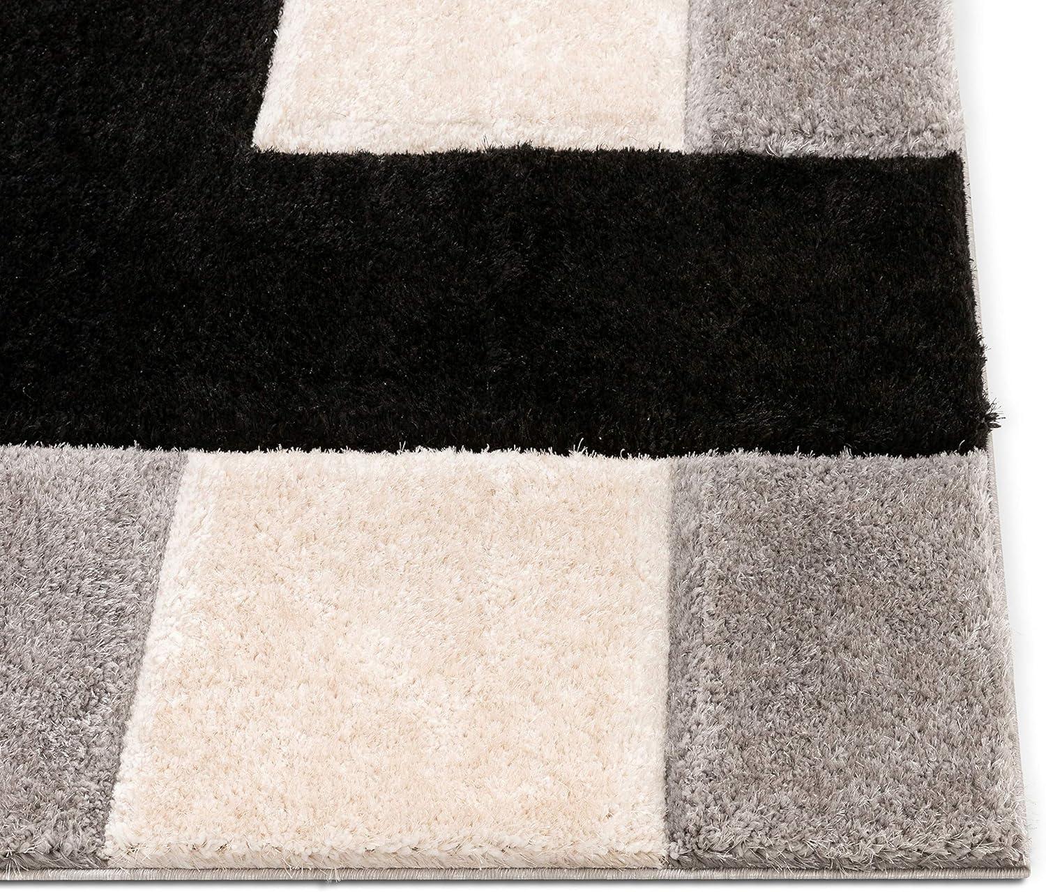 Well Woven Ella Geometric Boxes Thick Soft 3D Textured Shag 5'3" x 7'3" Blush Area Rug