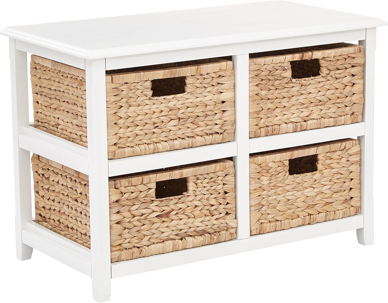 OSP Home Furnishings Seabrook Two-Tier Storage Unit With White Finish and Natural Baskets