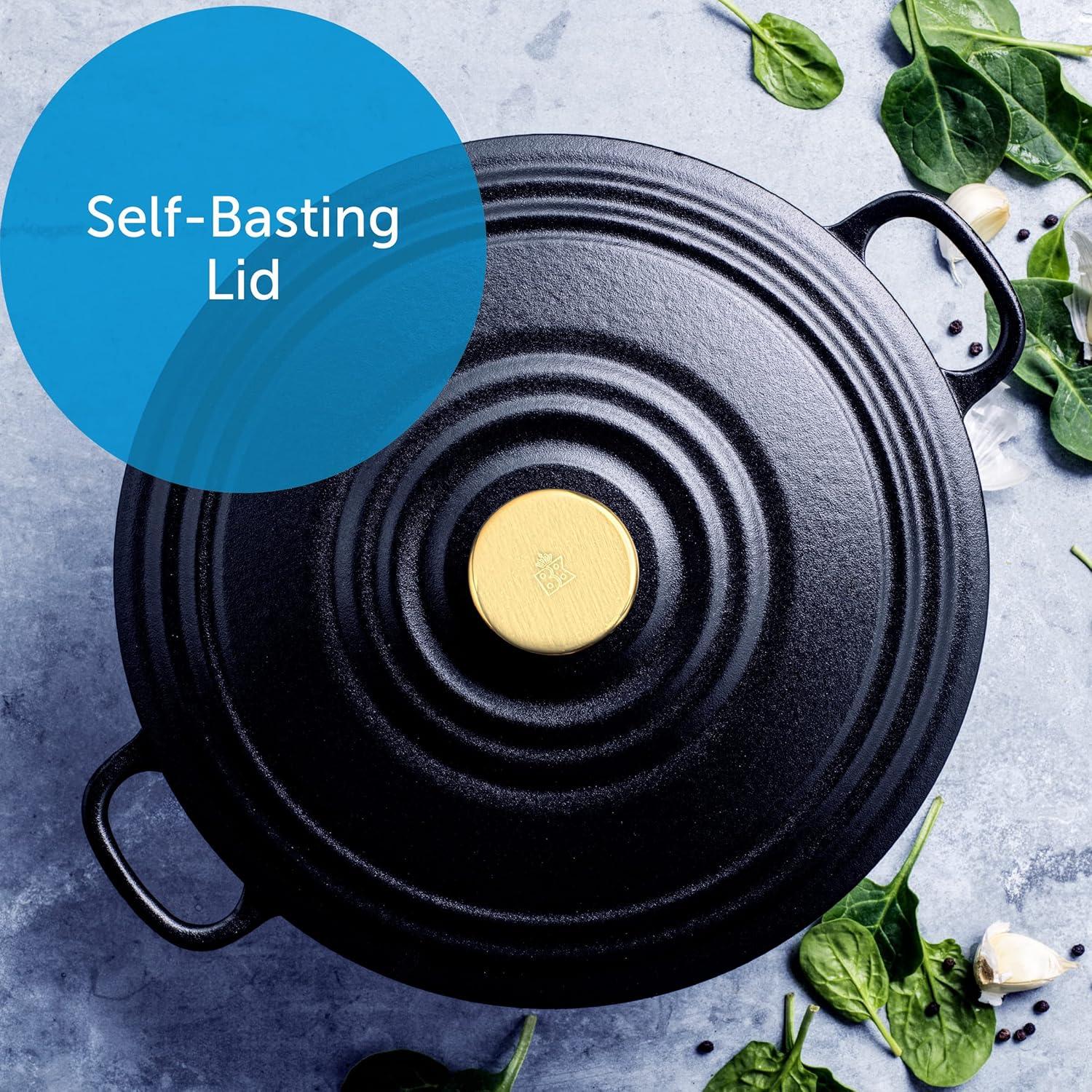 BK Cookware Bourgogne Enameled Cast Iron 7QT Dutch Oven, Pitch Black