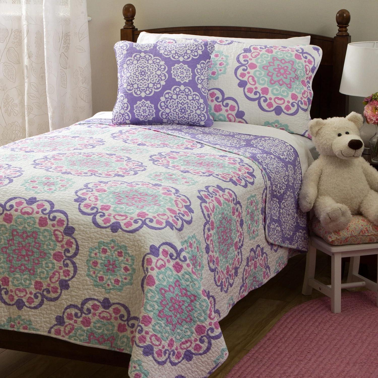 Vivian Twin Purple Cotton Reversible Quilt Set