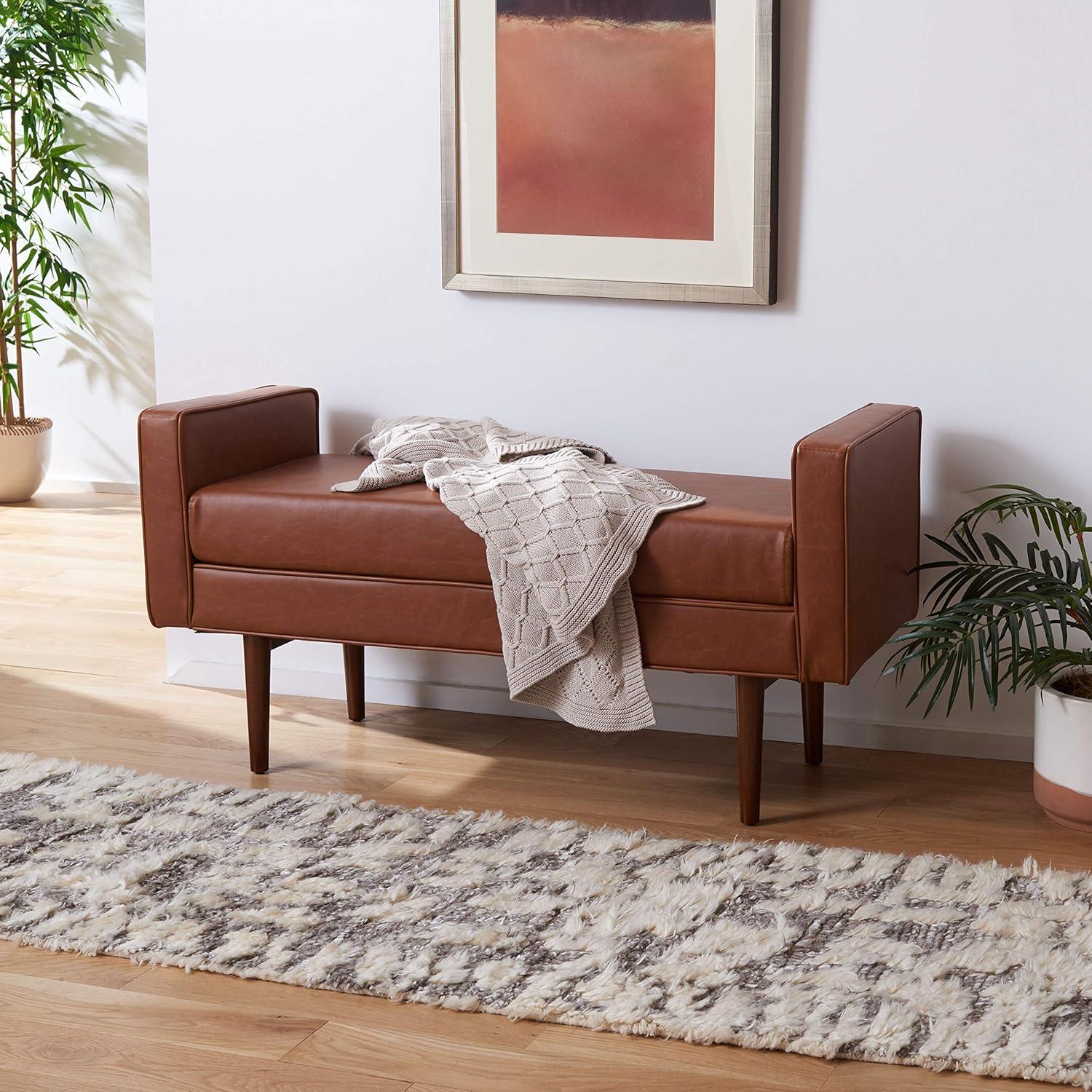 Henri Mid-Century Bench - Light Brown/Walnut - Safavieh