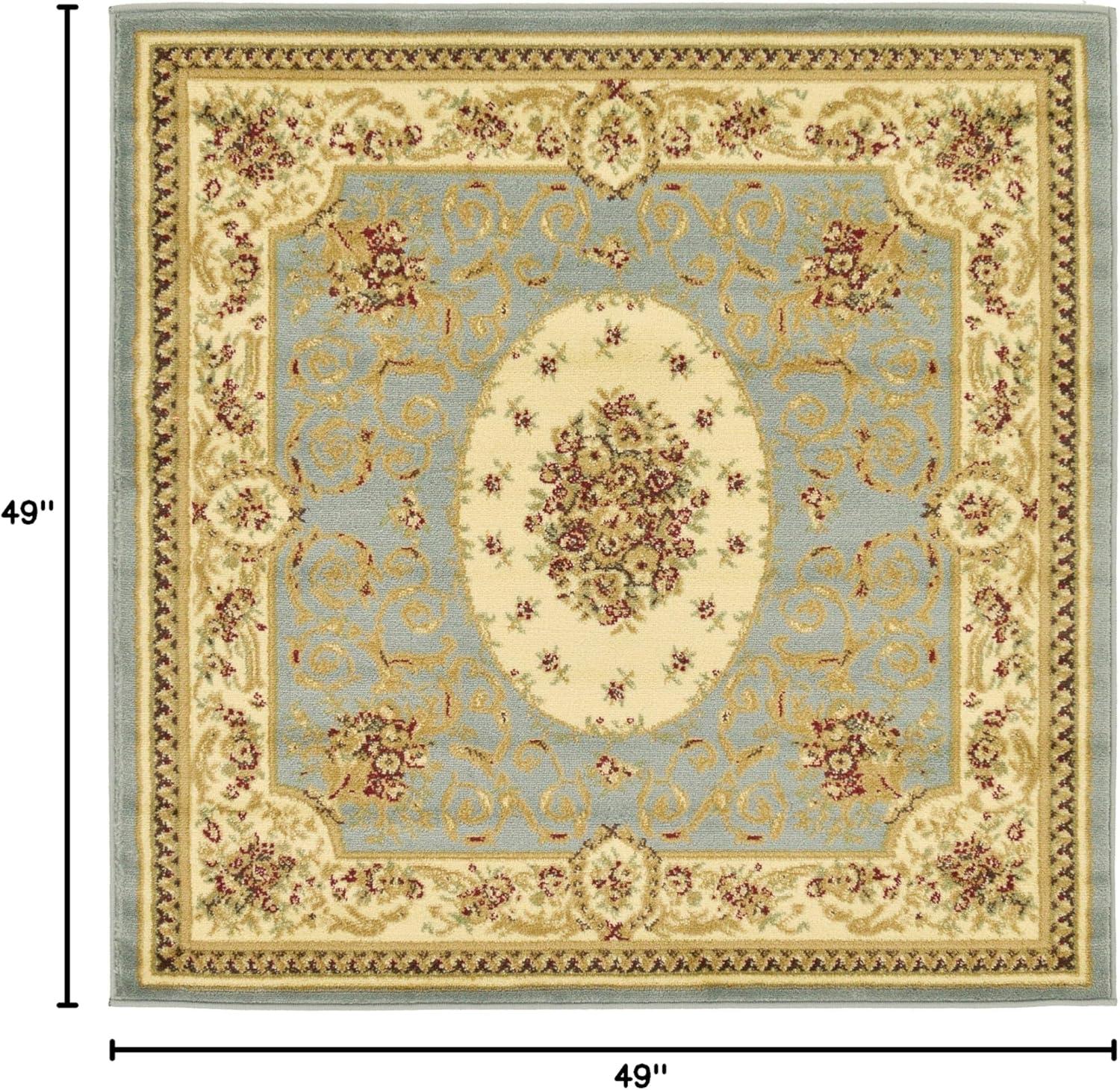 Light Blue Medallion Square Synthetic Easy-Care Area Rug