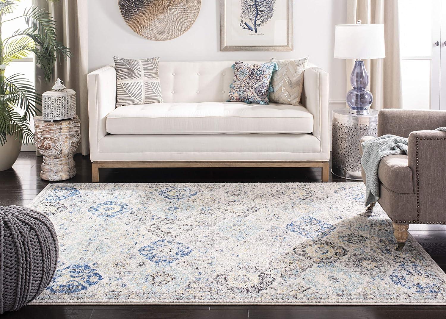 Madison MAD611 Power Loomed Indoor Area Rug - Ivory/Aqua - 4'x4' - Safavieh