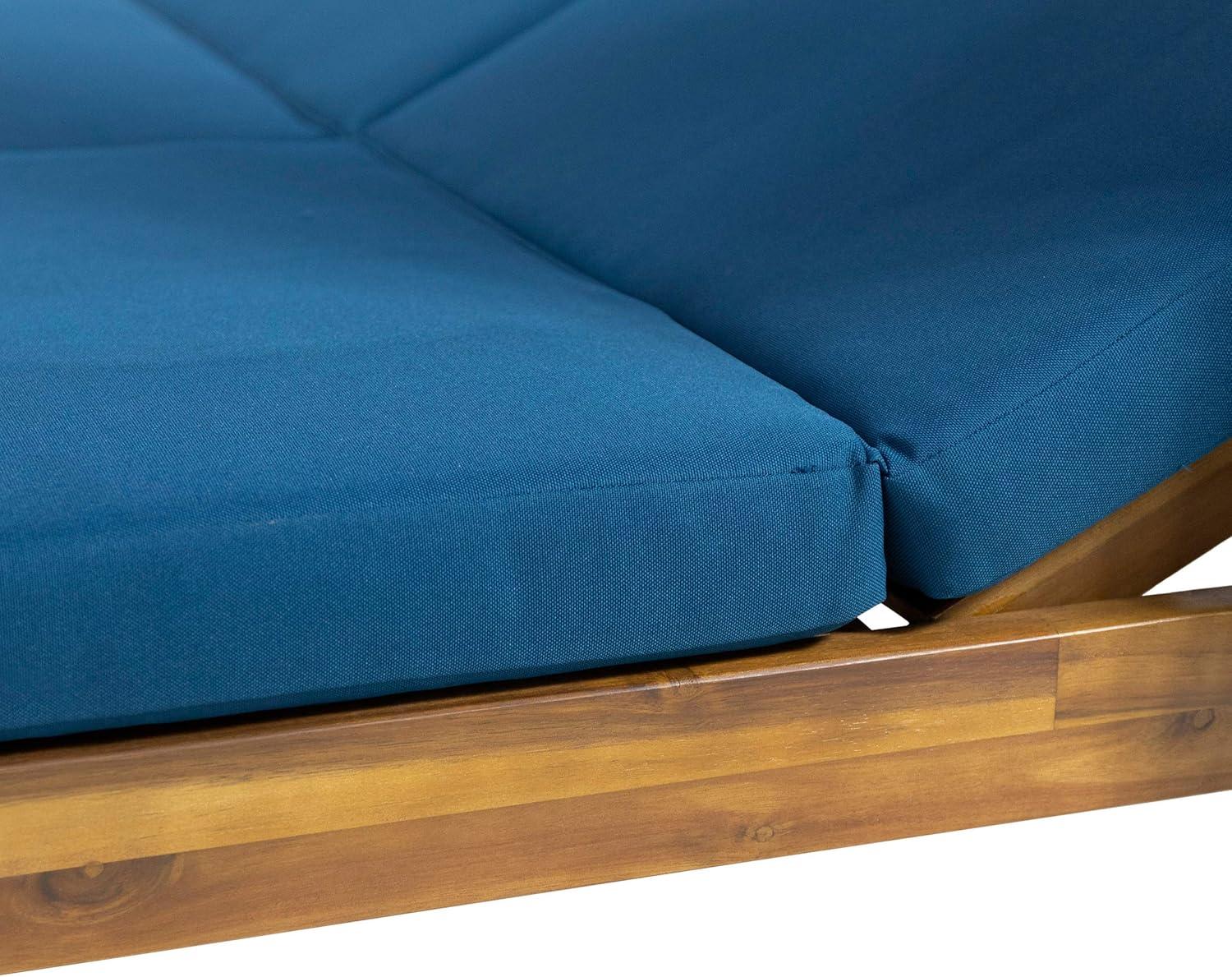 Christopher Knight Home Kinzie Outdoor 2-seat Adjustable Acacia Daybed w/ Curtains by  - 51.25" L x 78.75" W x 78.75" H Teak + Blue