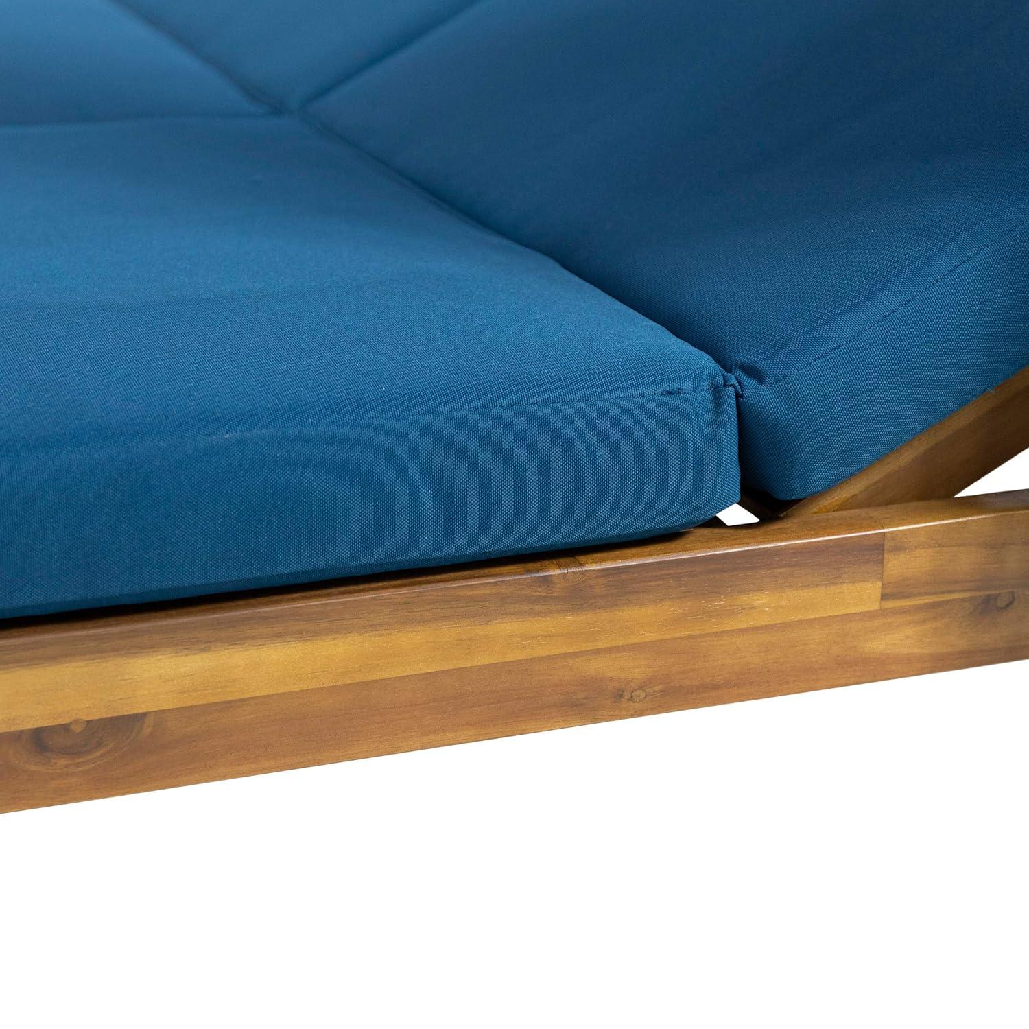 Christopher Knight Home Kinzie Outdoor 2-seat Adjustable Acacia Daybed w/ Curtains by  - 51.25" L x 78.75" W x 78.75" H Teak + Blue