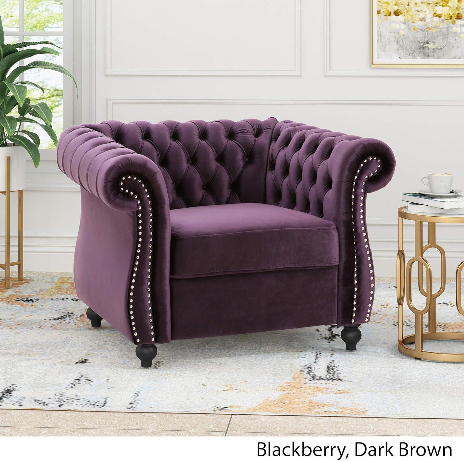Westminster Chesterfield Club Chair Blackberry - Christopher Knight Home: Velvet Upholstery, Nailhead Trim