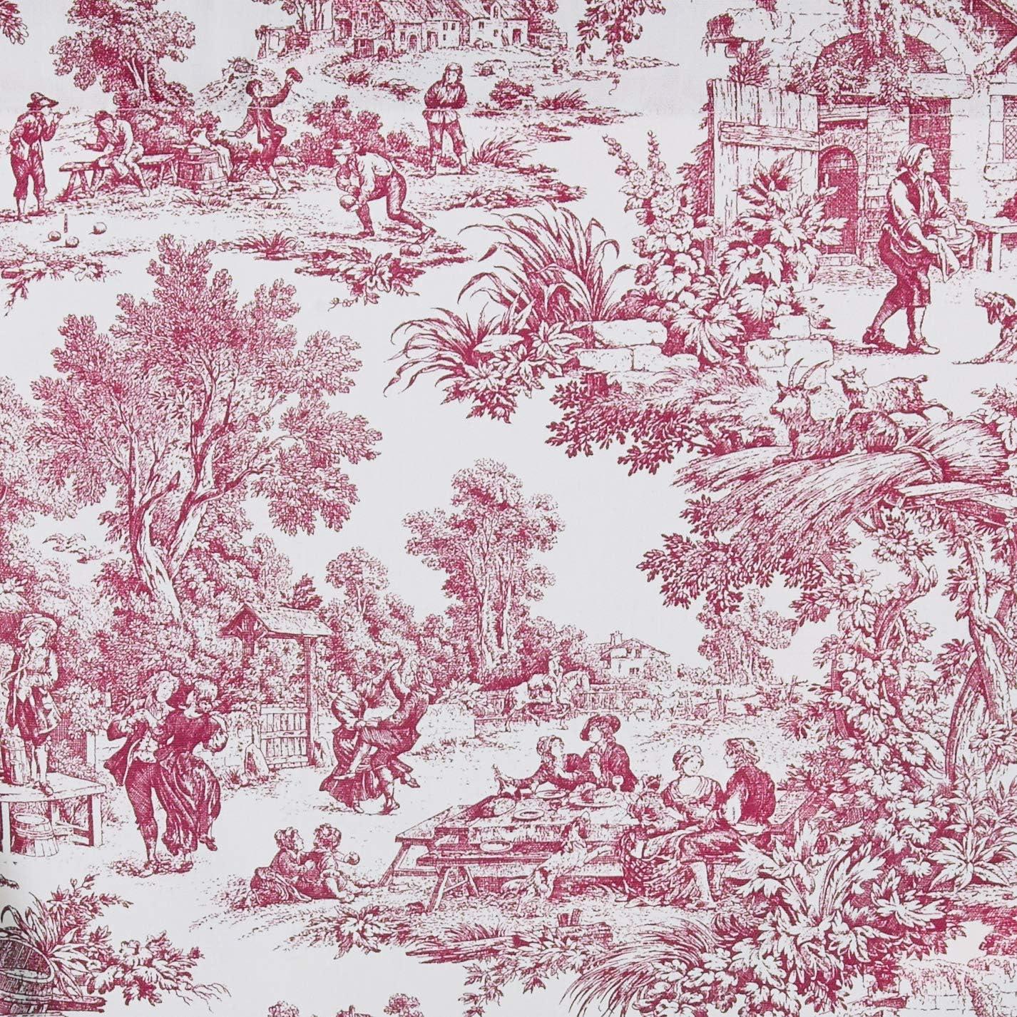 Victoria Park Toile Tie-Up Valence Window Curtain, Red