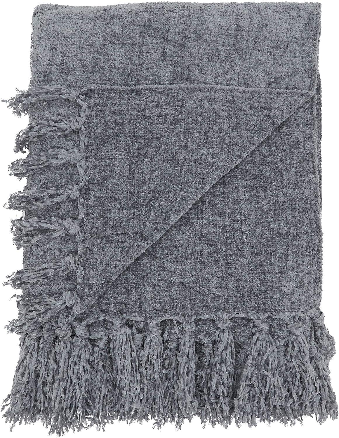 50"x60" Chenille Throw Blanket with Fringed Edges Gray - Saro Lifestyle