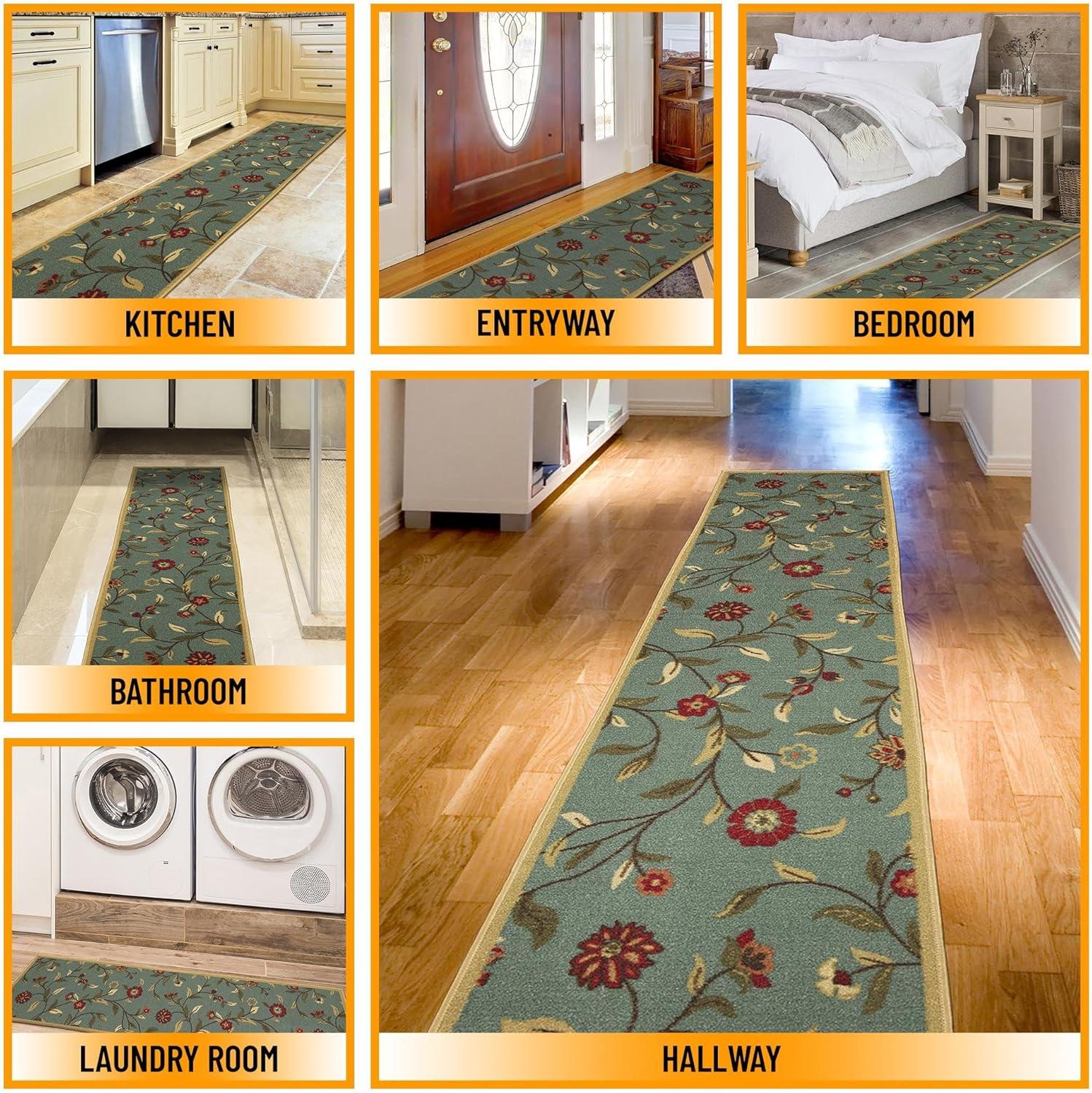 Machine Washable Non-Slip Floral Leaves Area Rug For Living Room, Hallway Runner, Entryway Rug